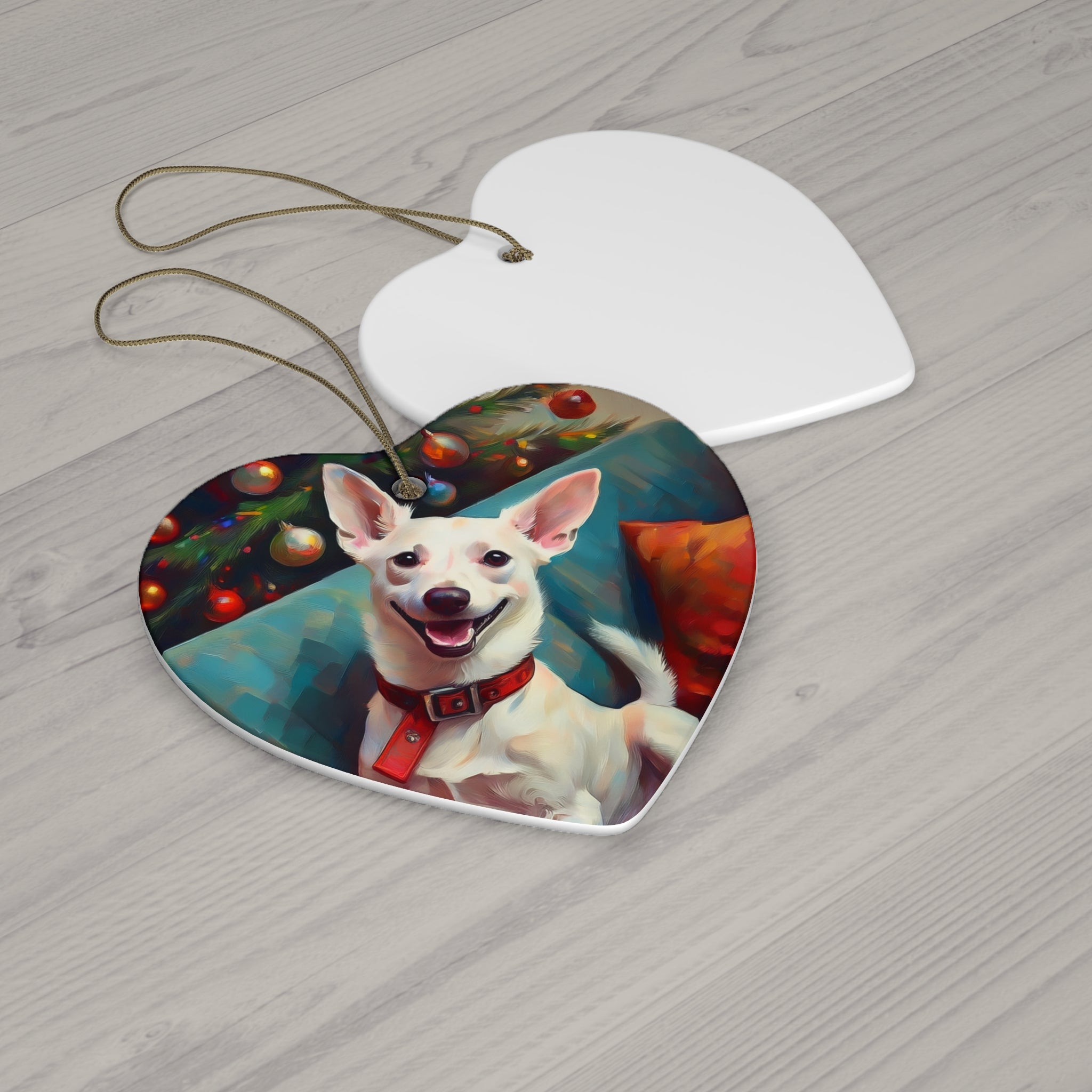 White Corgi Holiday II Ceramic Ornament