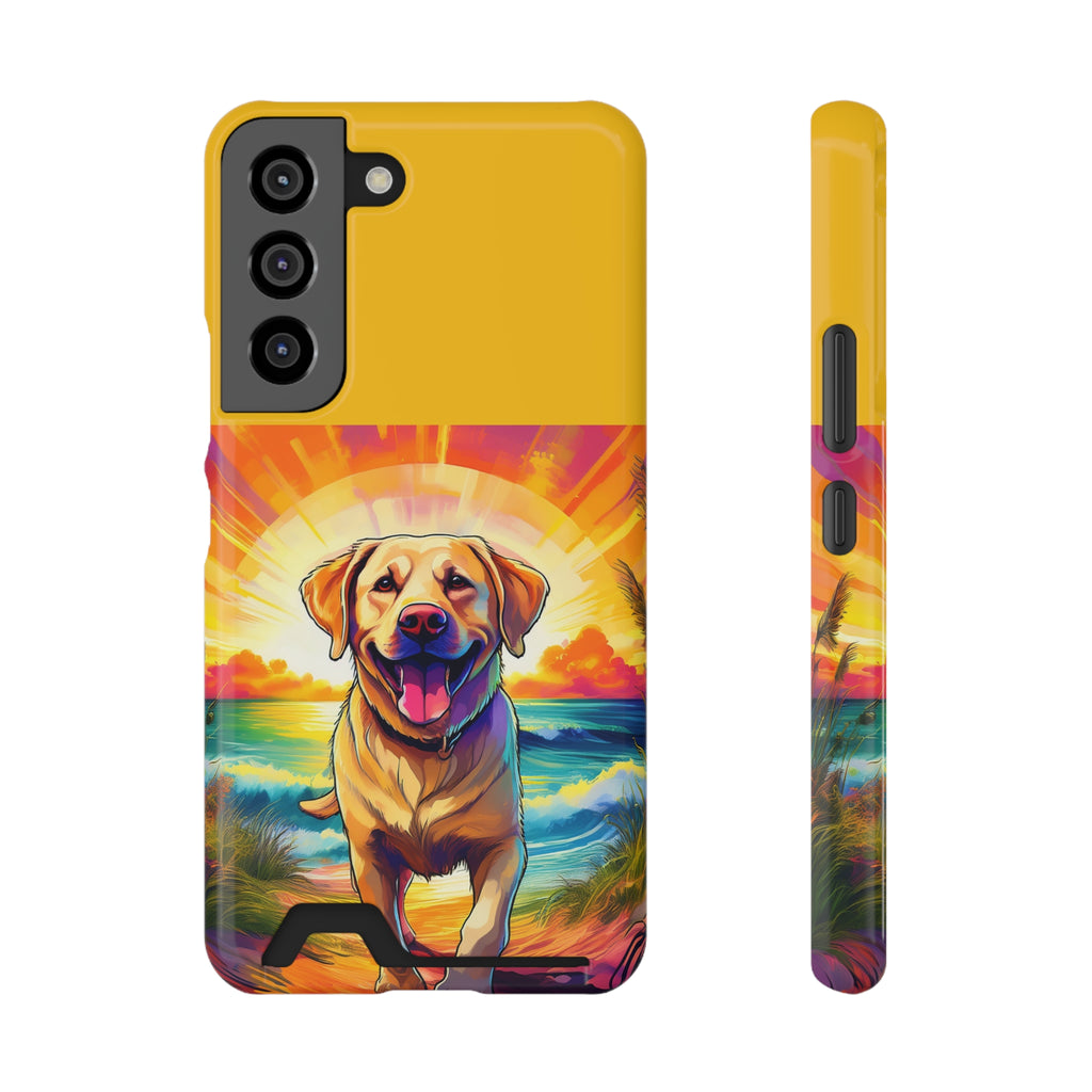 Yellow Lab Sunset Beach Phone Case with Card Holder
