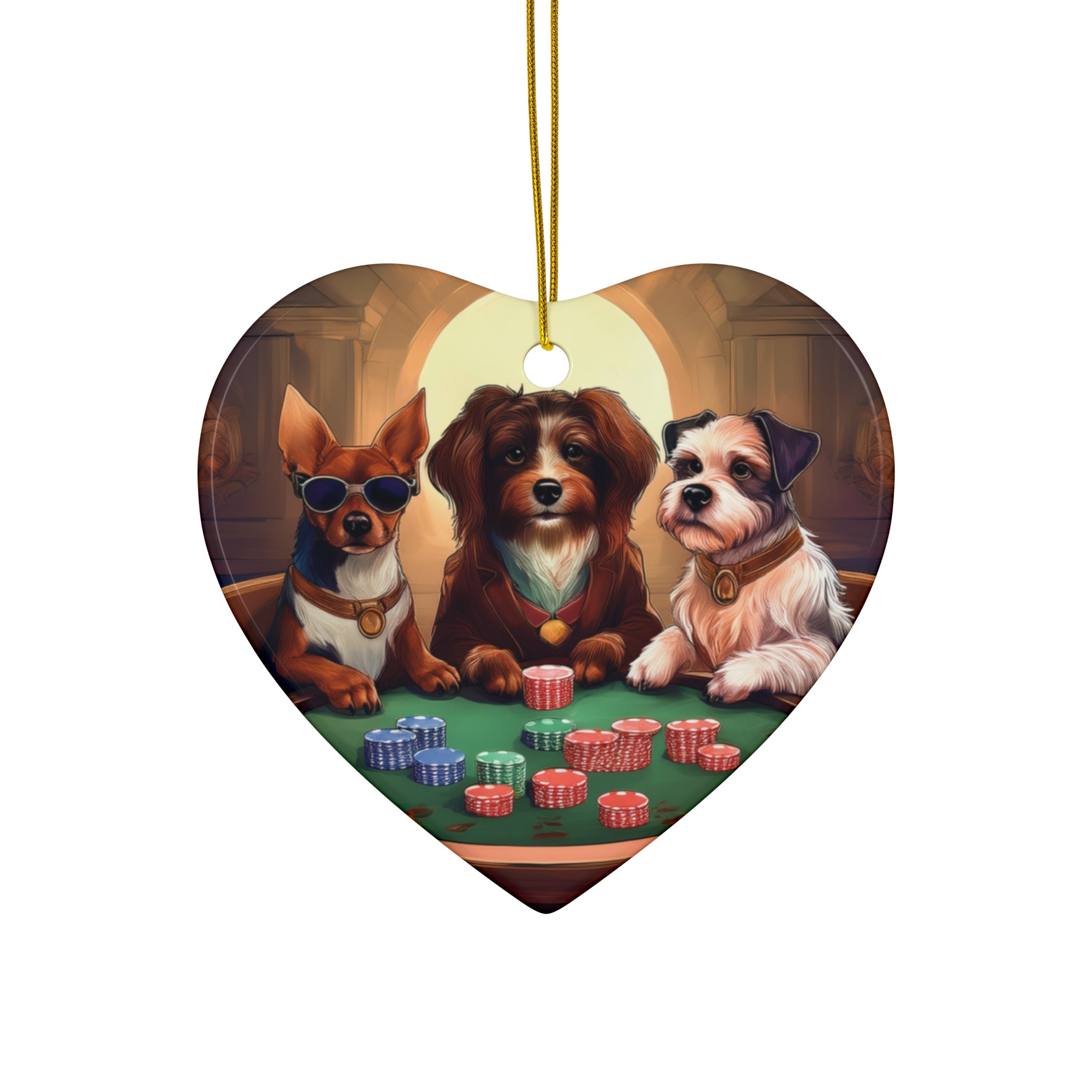 Puppy Poker Ceramic Ornament