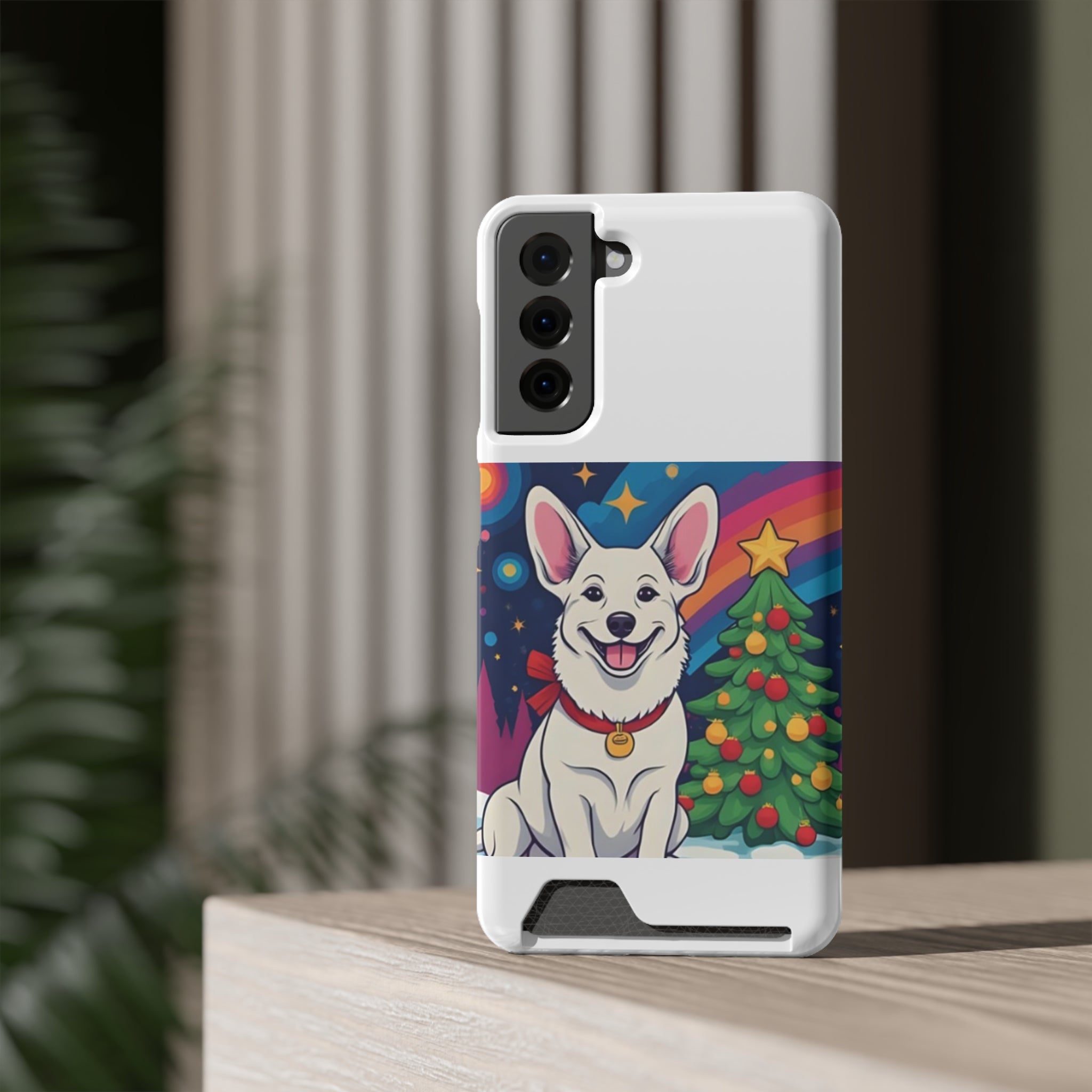White Corgi Holiday Phone Case with Card Holder