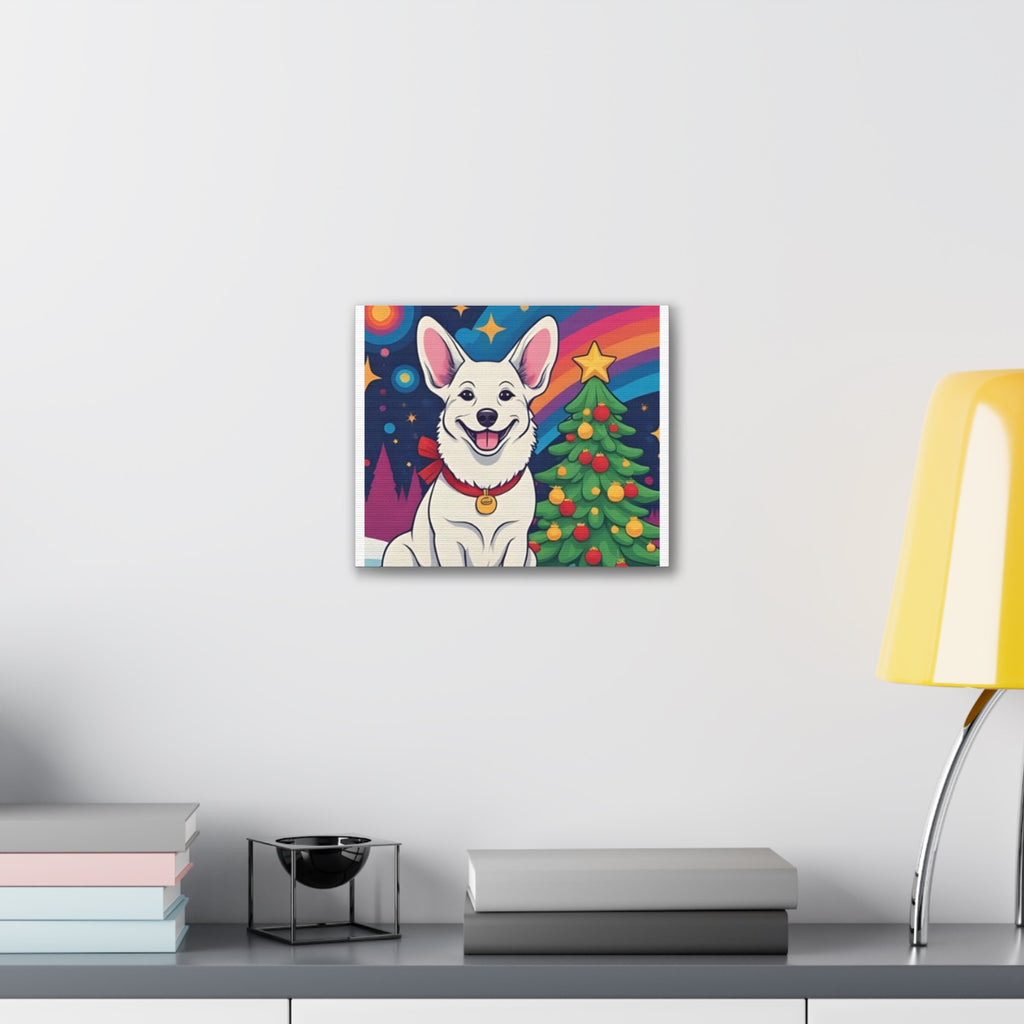 White Corgi Holiday Canvas Stretched, 0.75"