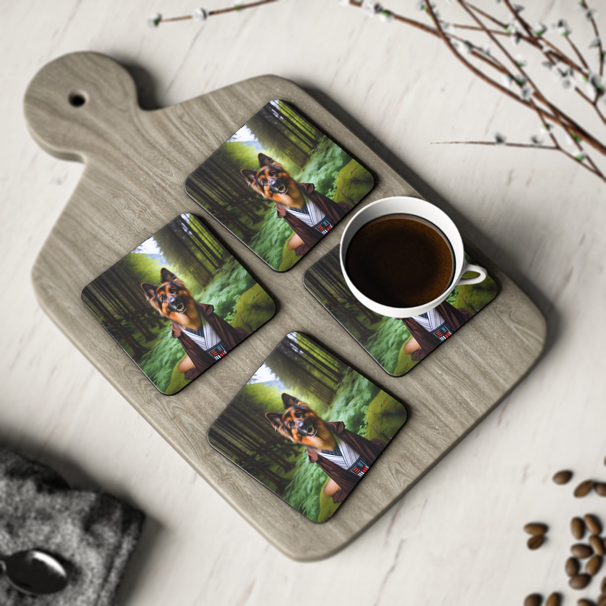 German Shepherd Forest Night Coasters