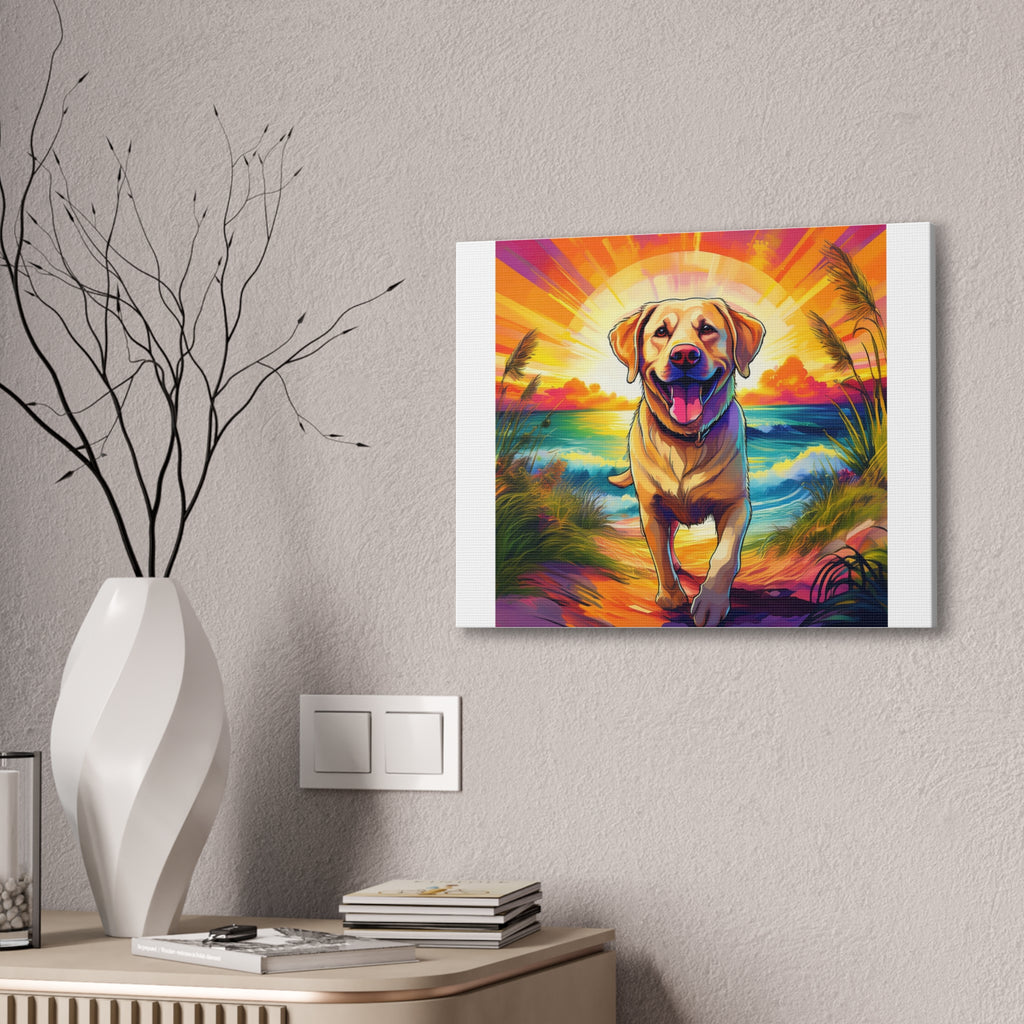 Yellow Lab Sunset Beach Canvas Stretched, 0.75"