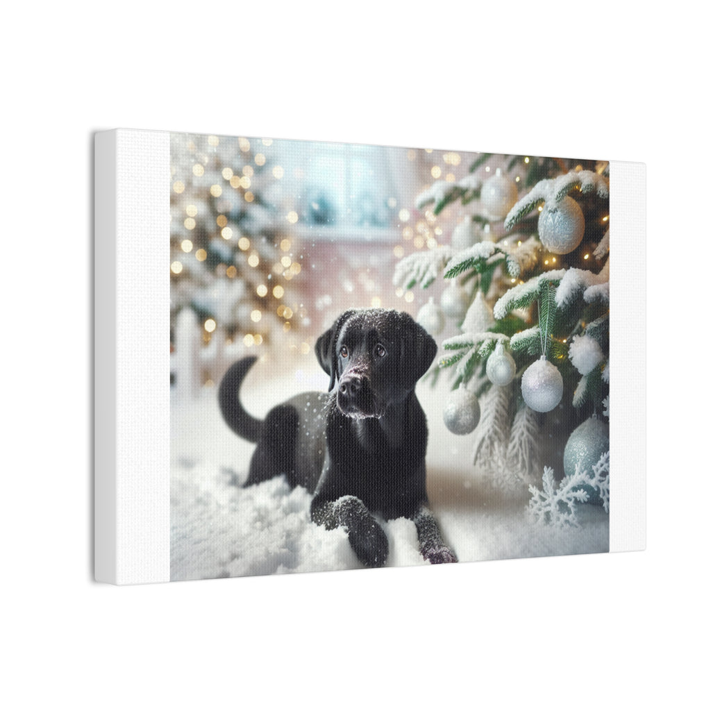 Black Lab Puppy Holiday Canvas Stretched, 0.75"