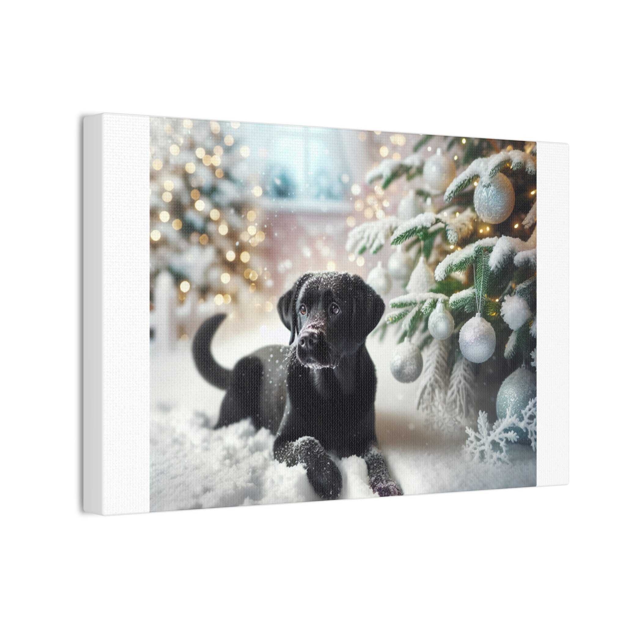 Black Lab Puppy Holiday Canvas Stretched, 0.75"