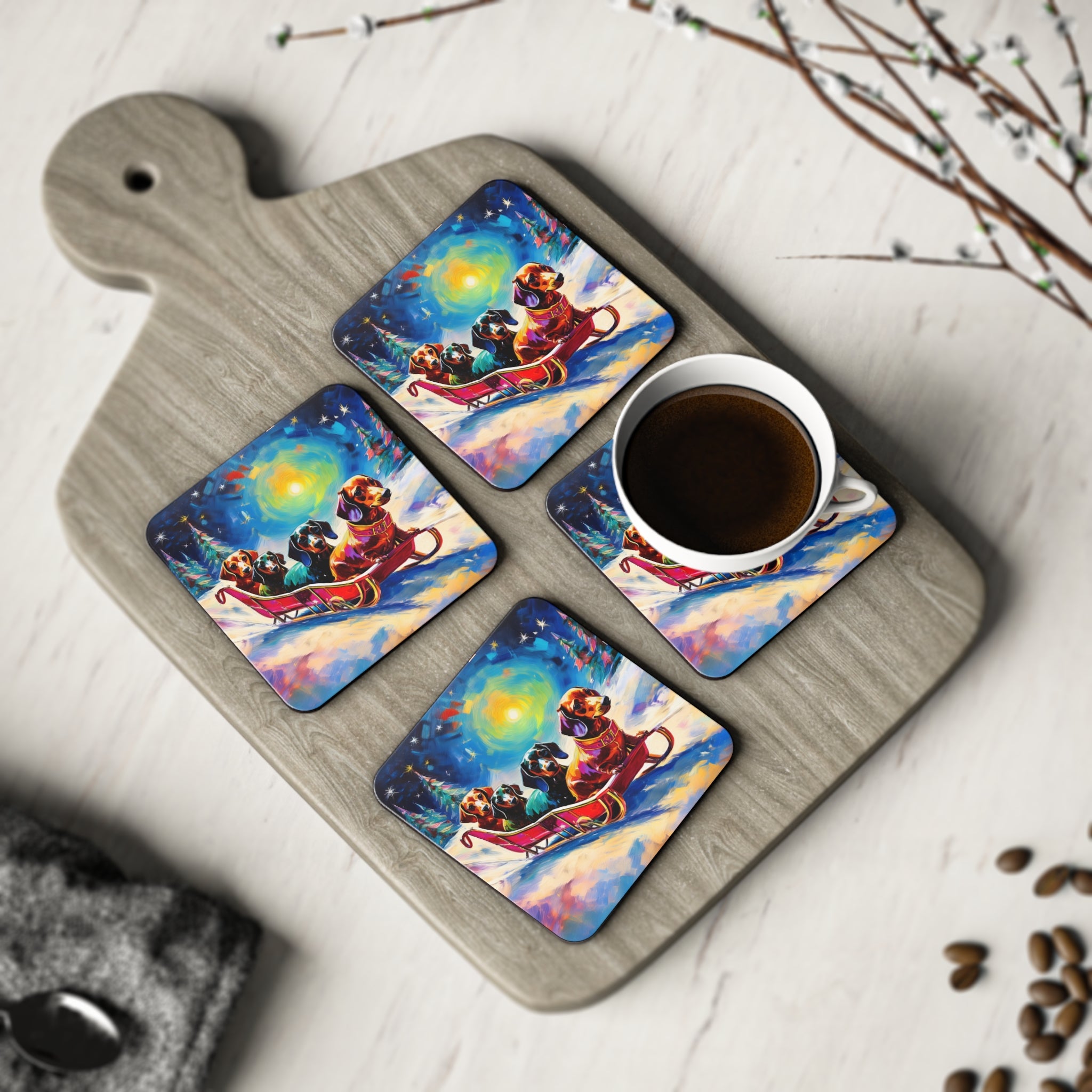 Dachshund Night Sleighride Coasters