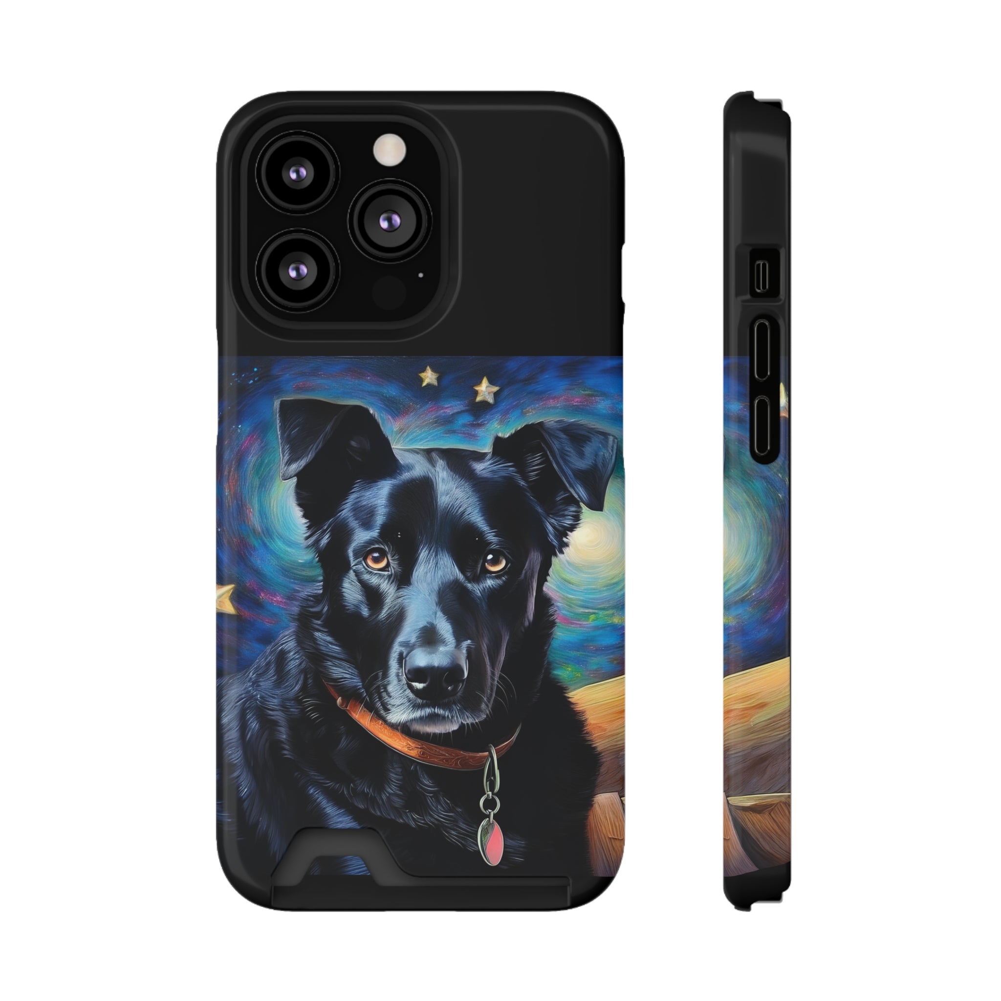 Black Shepherd Lab Stary Night Phone Case with Card Holder