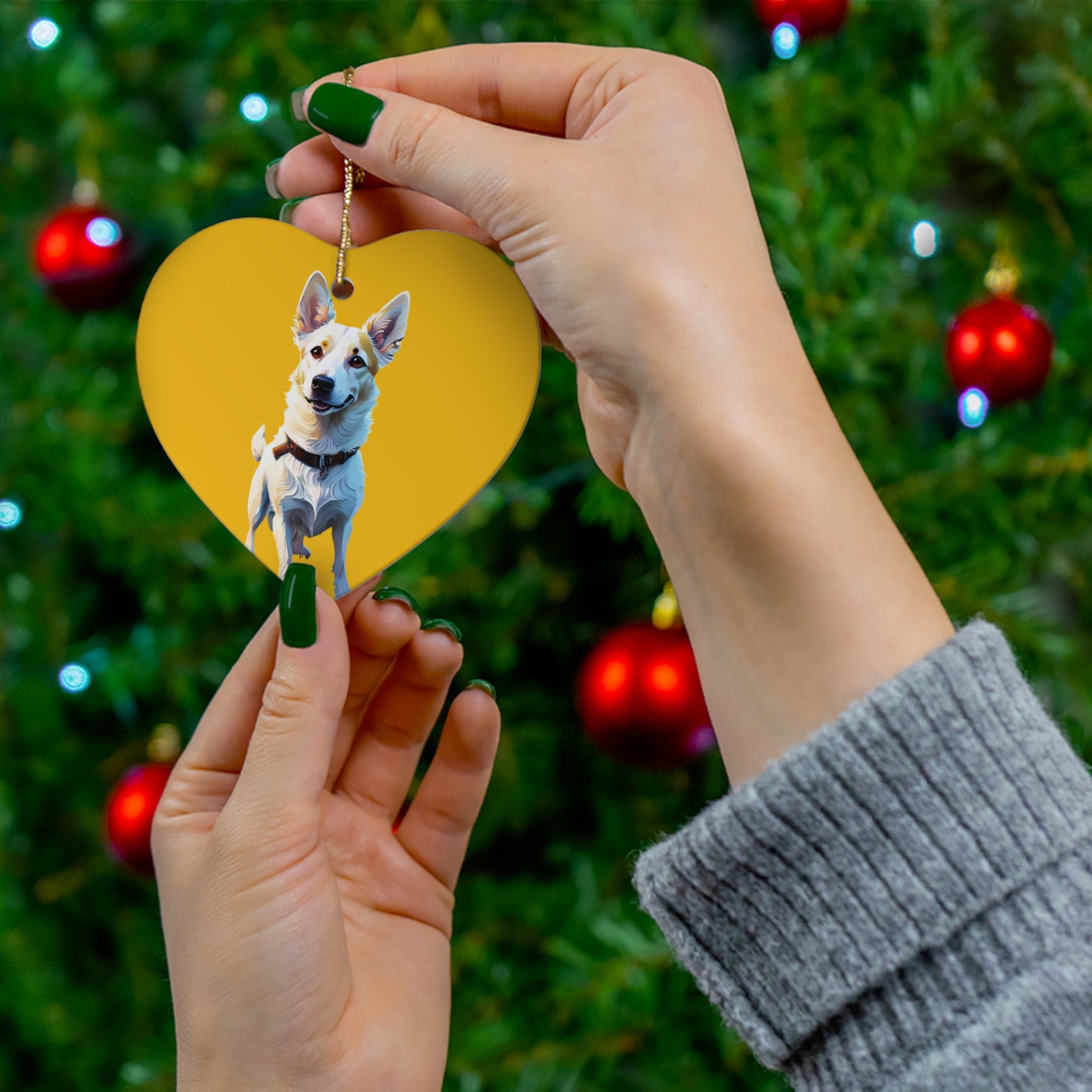 White/Tan Dog Ceramic Ornament