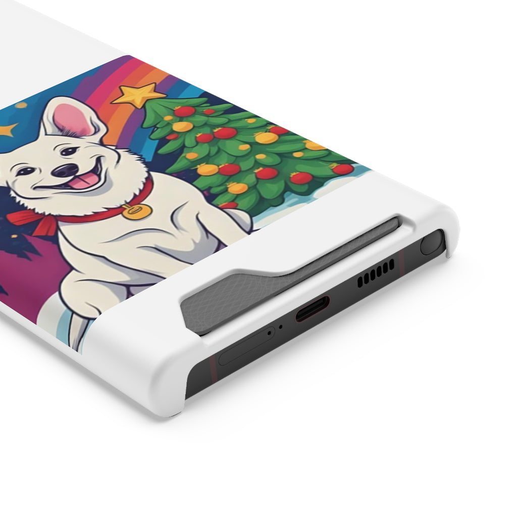 White Corgi Holiday Phone Case with Card Holder