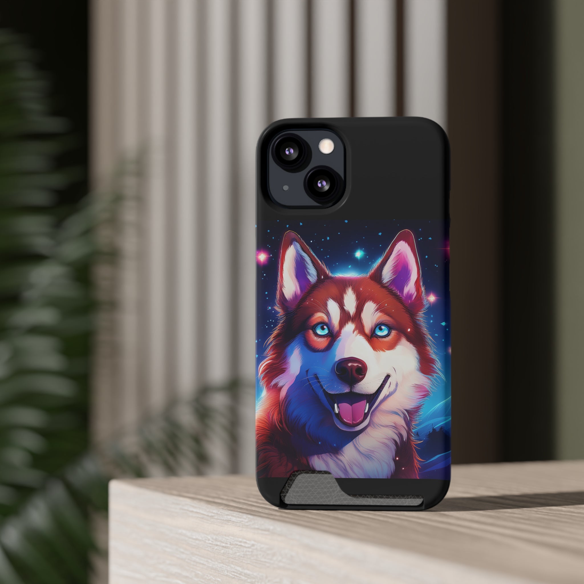 Eskimo Husky Stary Night Phone Case with Card Holder