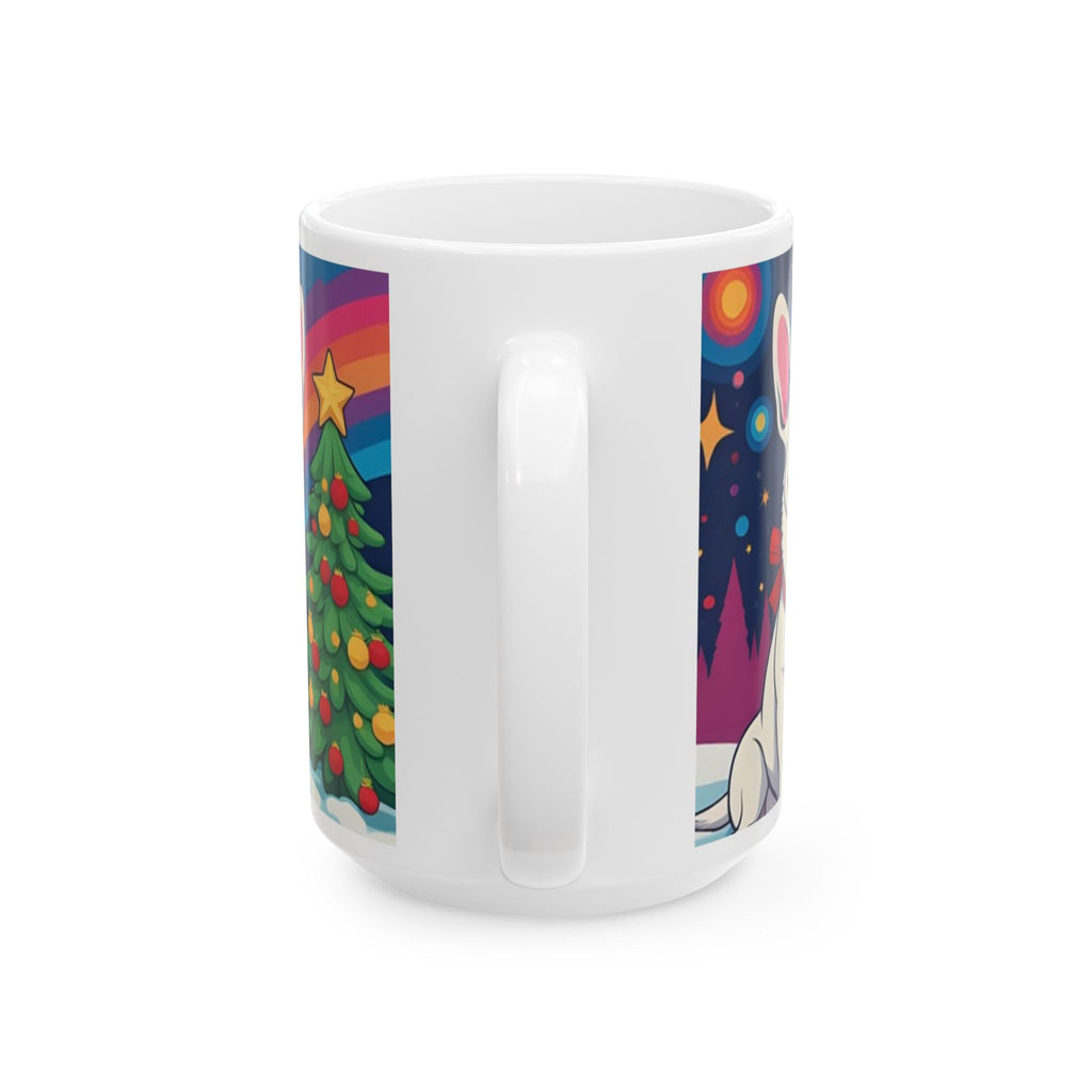 White Corgi Holiday Ceramic Mug, (11oz, 15oz)