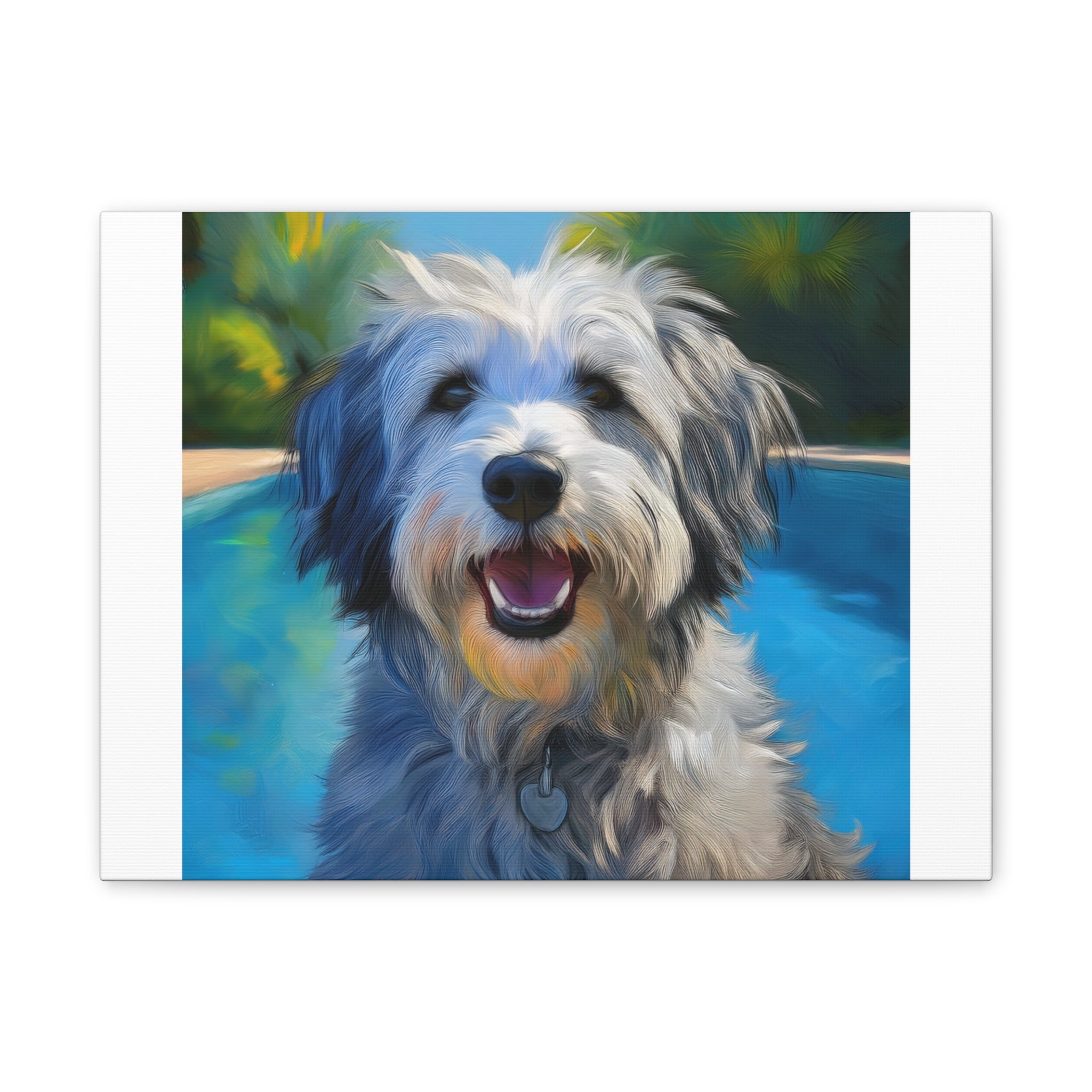 Grey Shaggy Dog Poolside Canvas Stretched, 0.75"