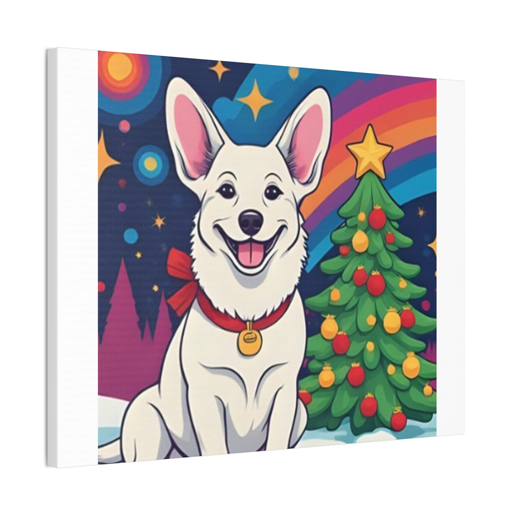 White Corgi Holiday Canvas Stretched, 0.75"