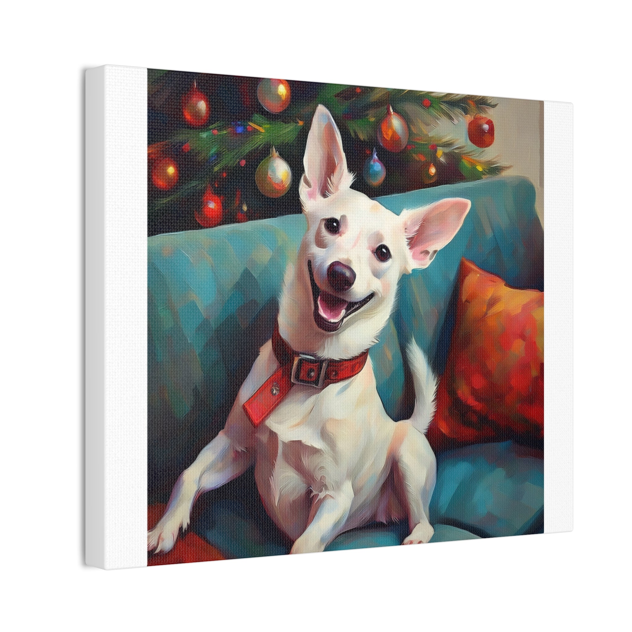 White Corgi Holiday II Canvas Painting