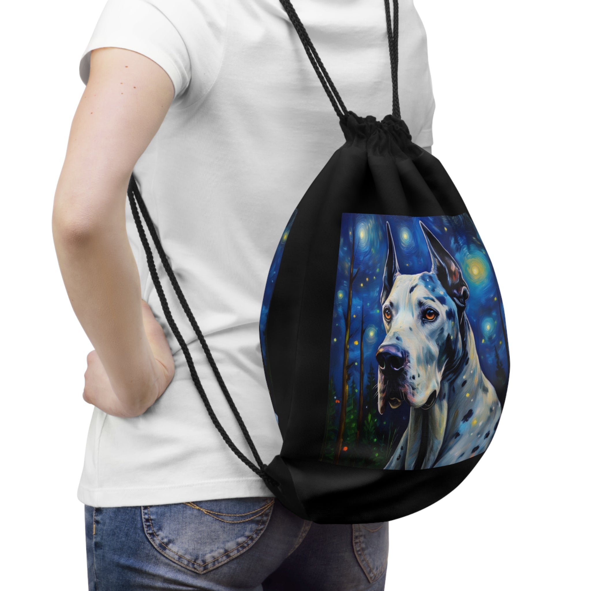 Great Dane Stary Night Drawstring Bag