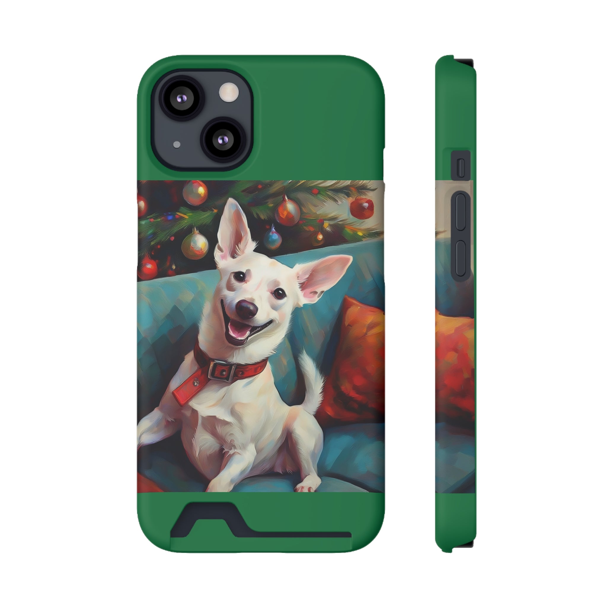 White Corgi Holiday II Phone Case with Card Holder