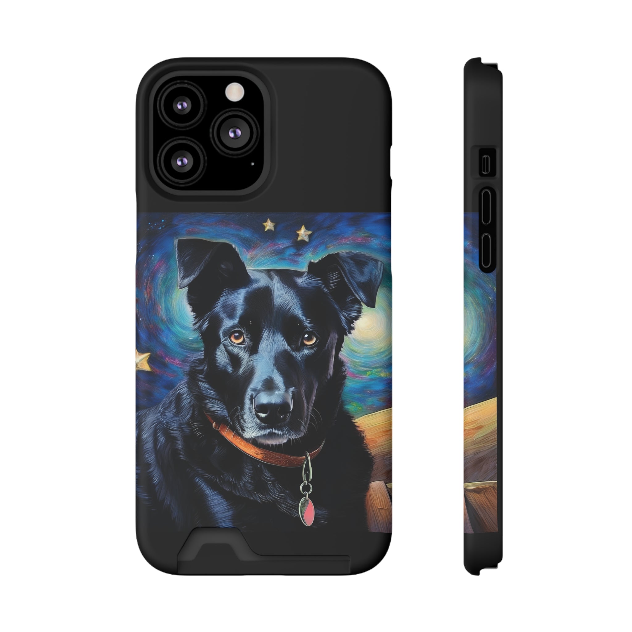 Black Shepherd Lab Stary Night Phone Case with Card Holder