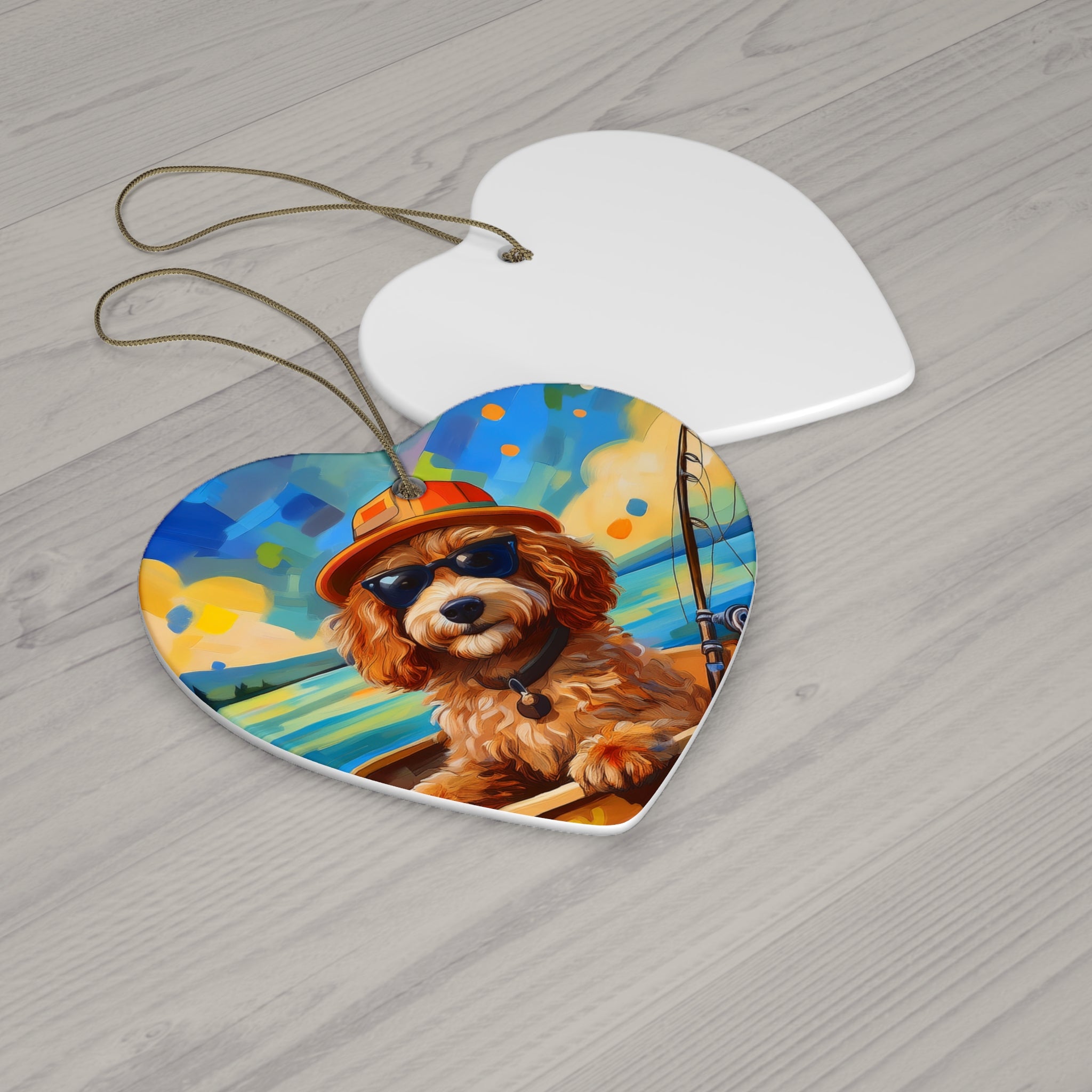 Doodle Fishing Ceramic Ornament