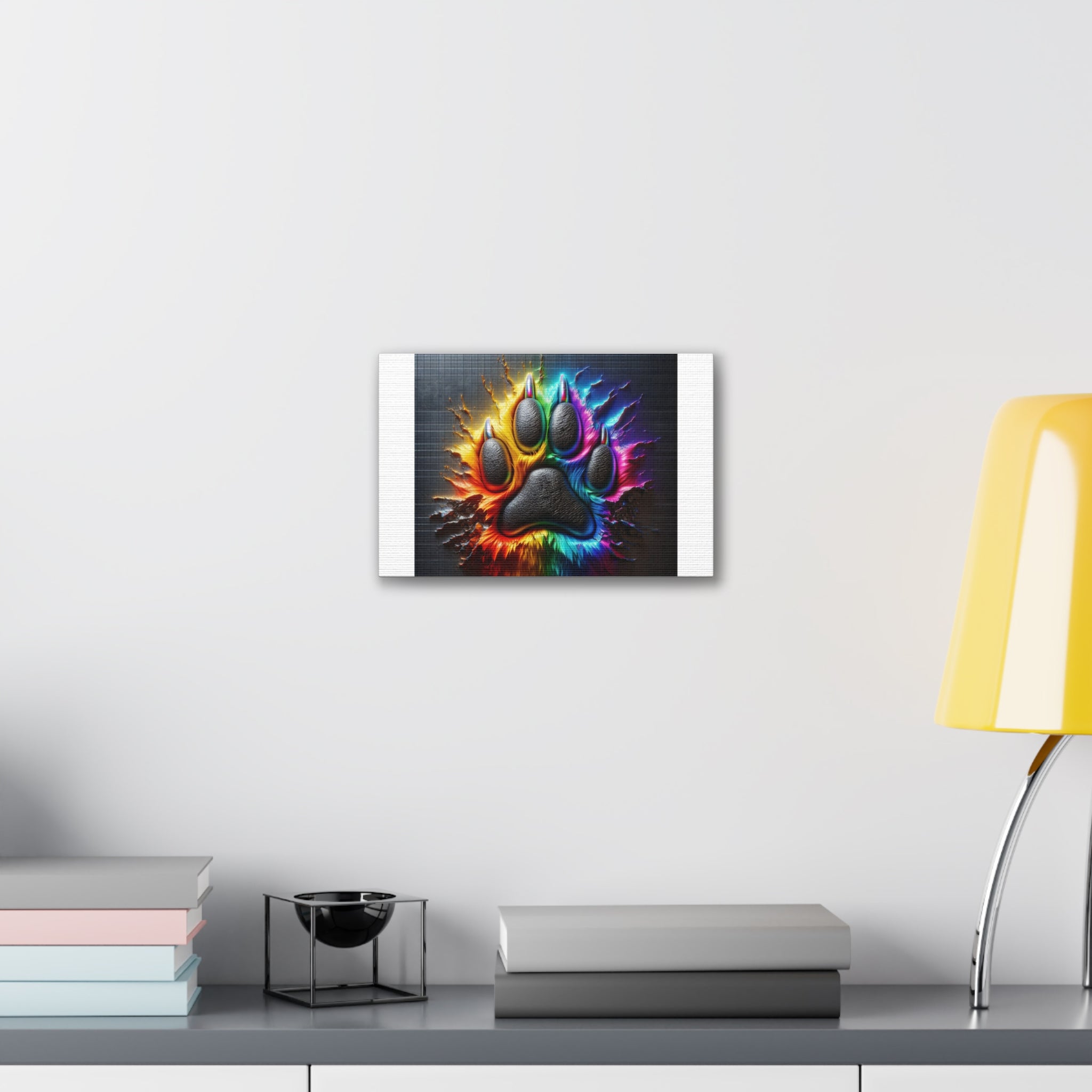 Electric Rainbow Dog Paw Canvas Stretched, 0.75"