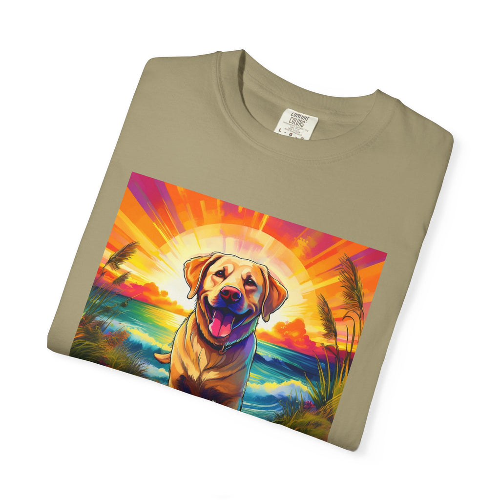 Yellow Lab Sunset Beach Unisex Garment-Dyed T-shirt