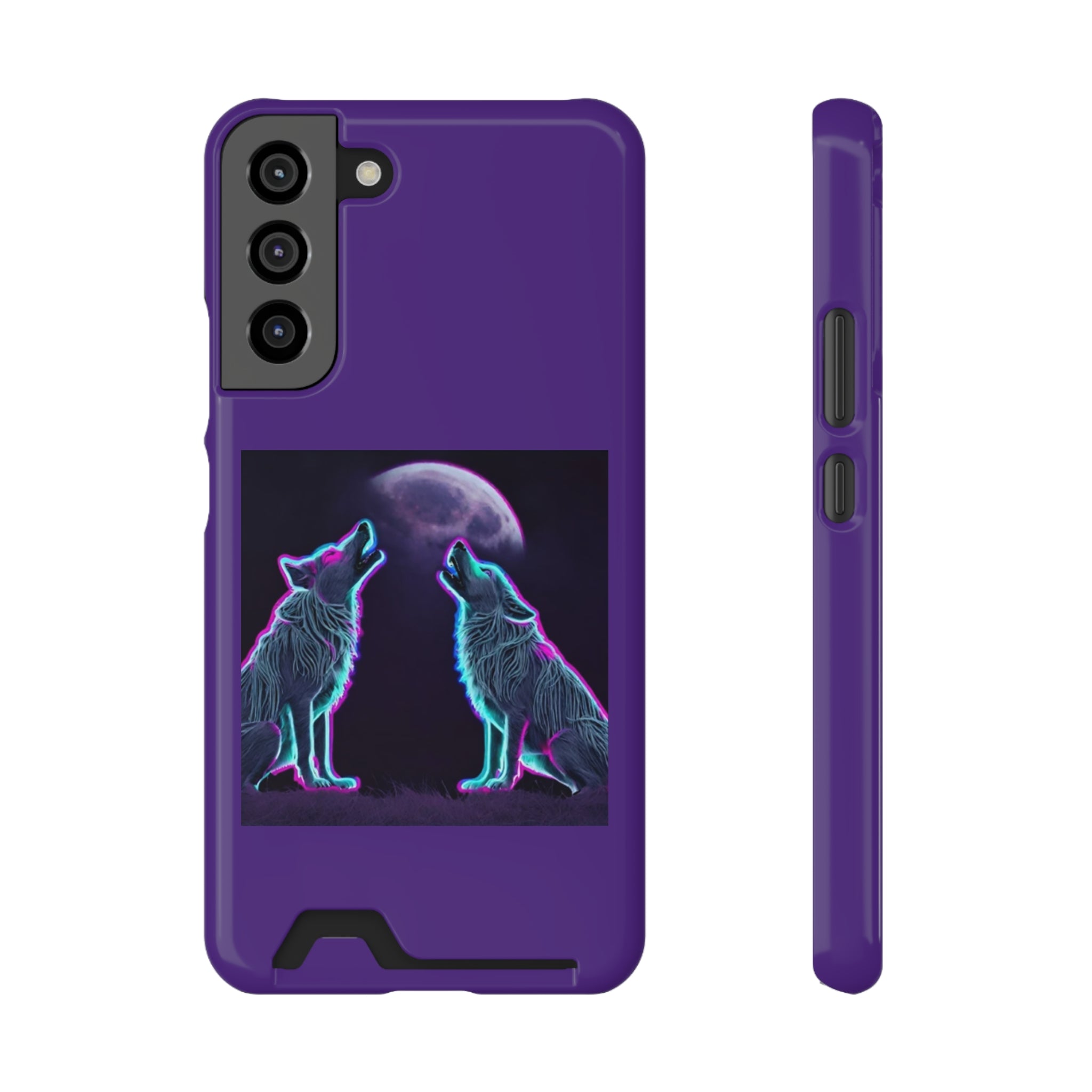 Neon Wolves Howling Phone Case with Card Holder