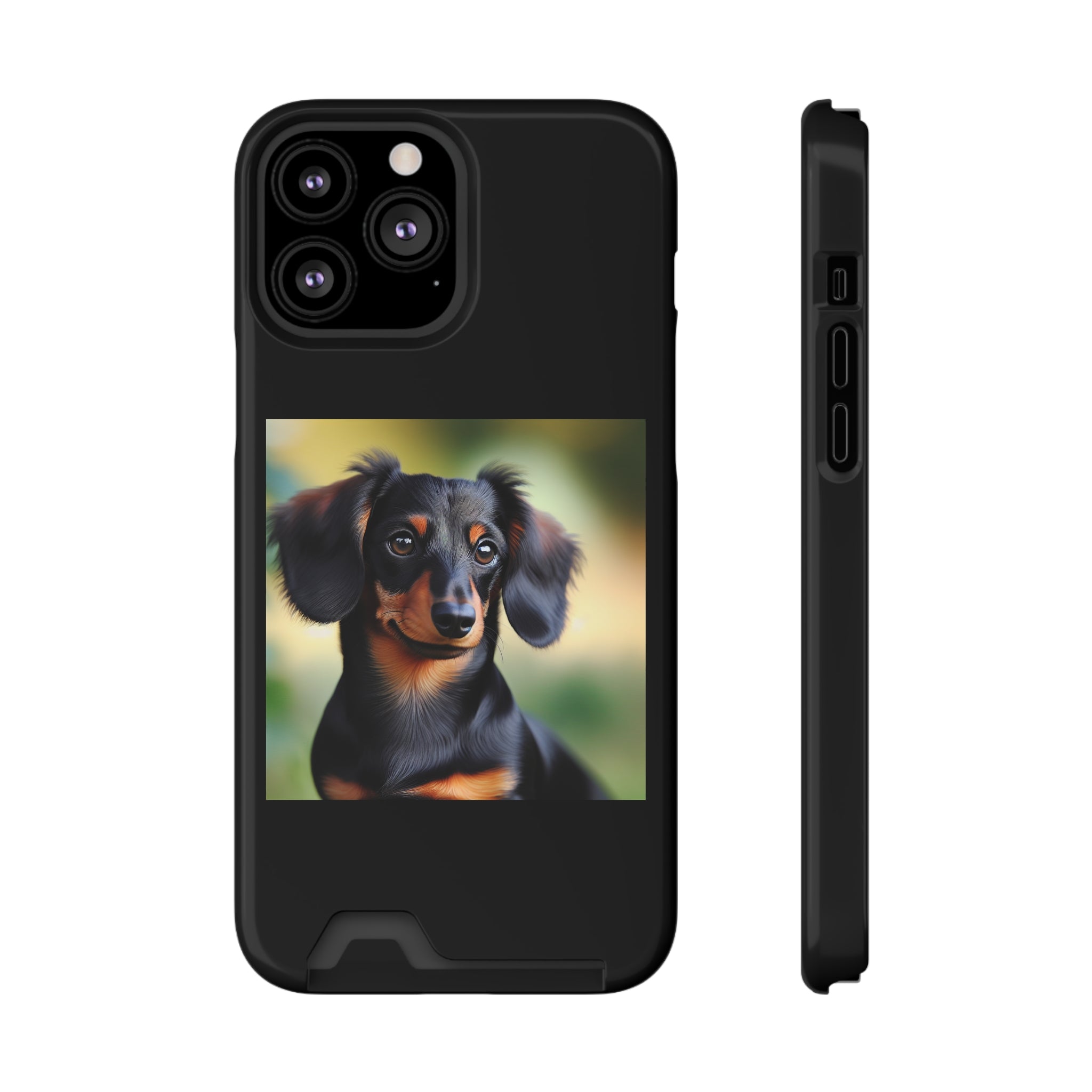 Dachshund Black and Brown Phone Case with Card Holder