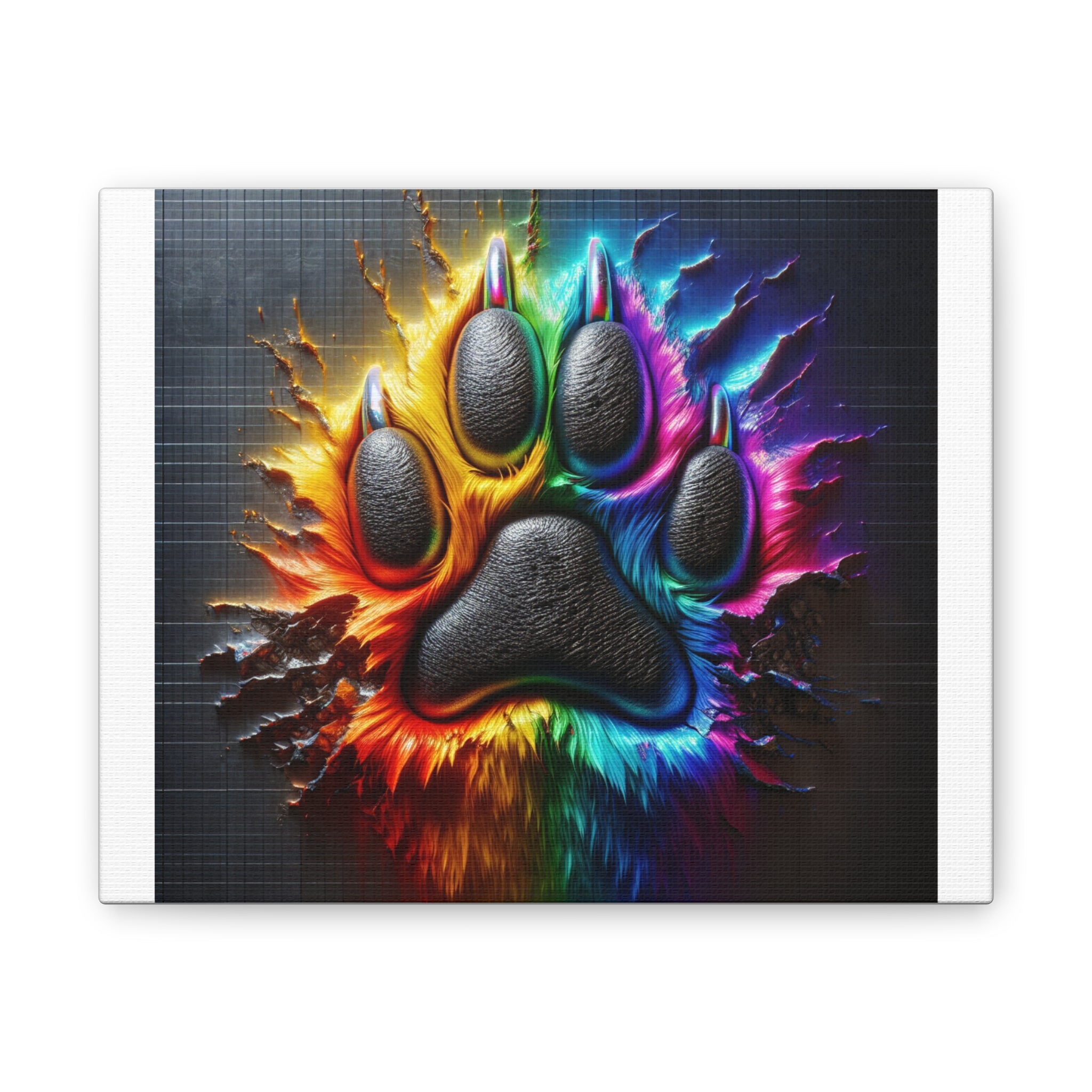Electric Rainbow Dog Paw Canvas Stretched, 0.75"