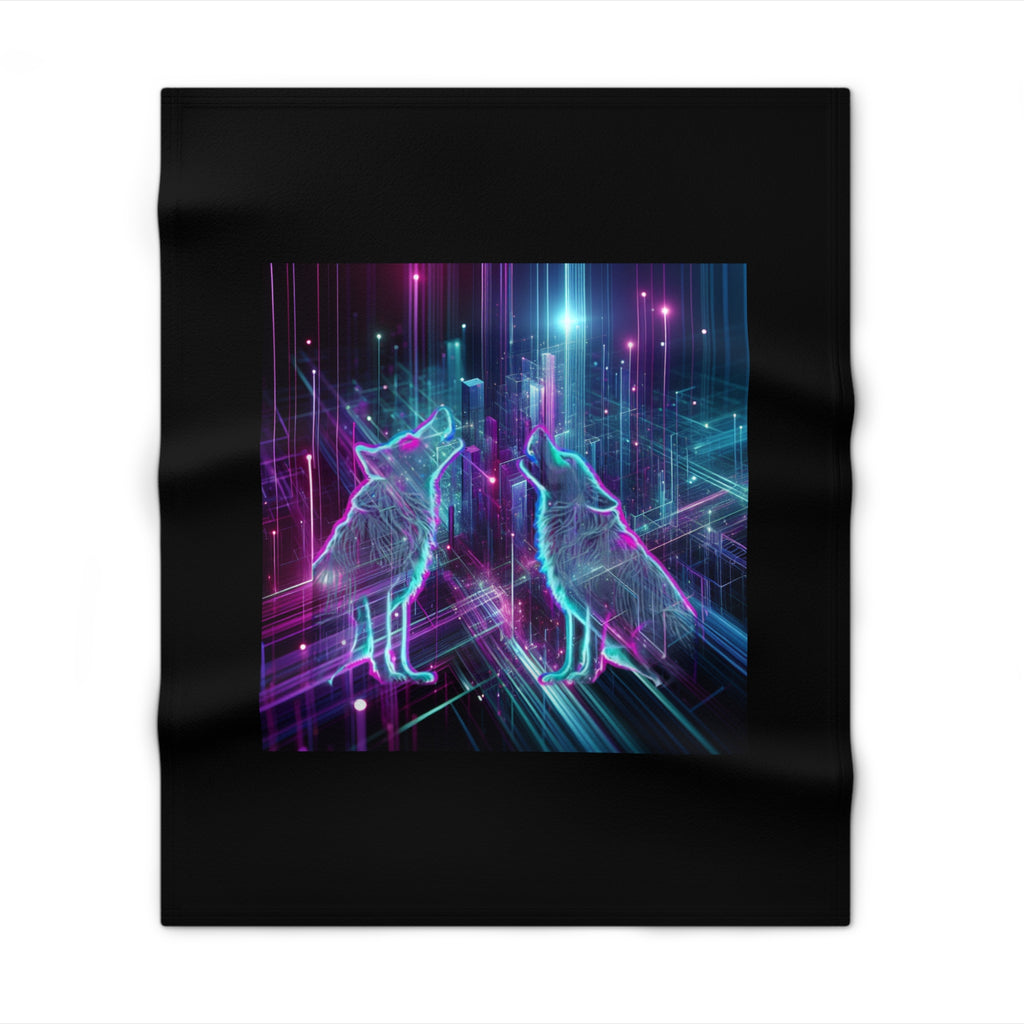 Neon Wolves Howling Throw Blanket