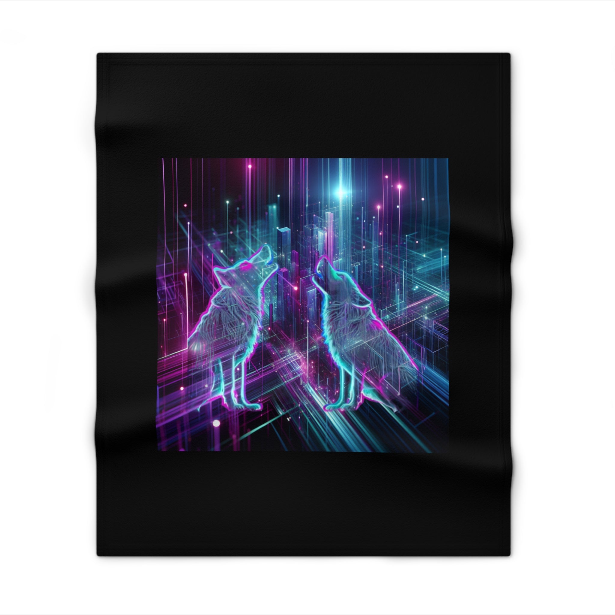 Neon Wolves Howling Throw Blanket