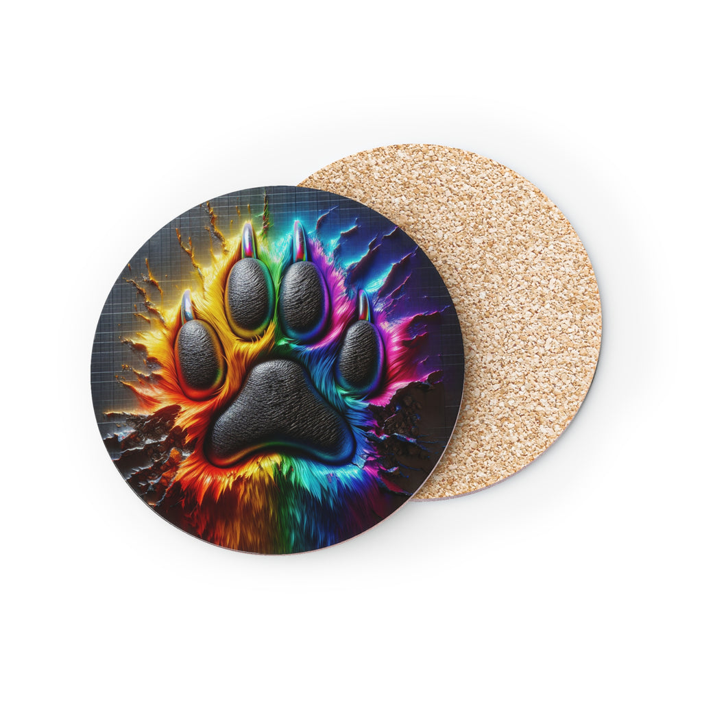 Electric Rainbow Dog Paw Coasters