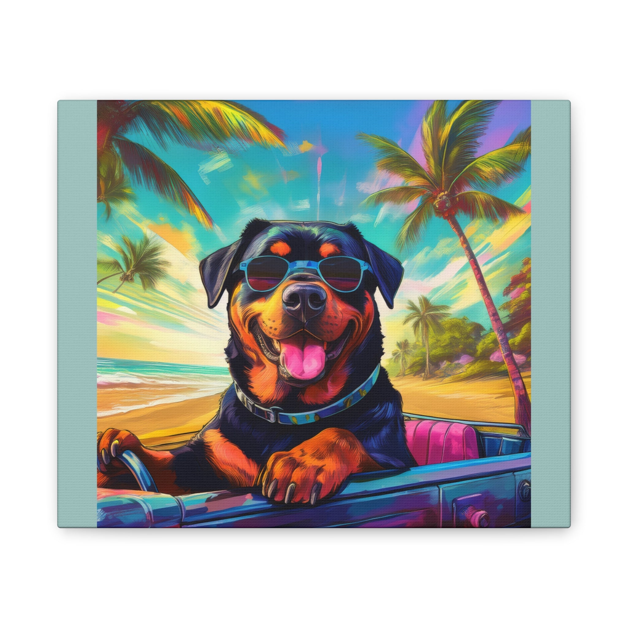 Rottweiler Beach Drive Canvas Painting