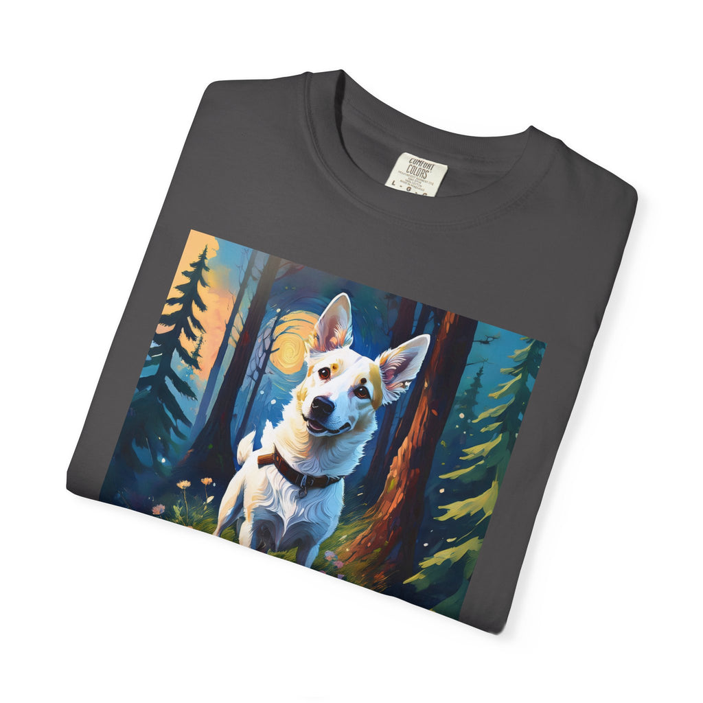 White/Tan Dog Forest Walk Unisex Garment-Dyed T-shirt