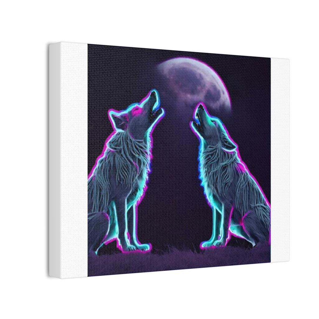 Neon Wolves Howling Canvas Stretched, 0.75"