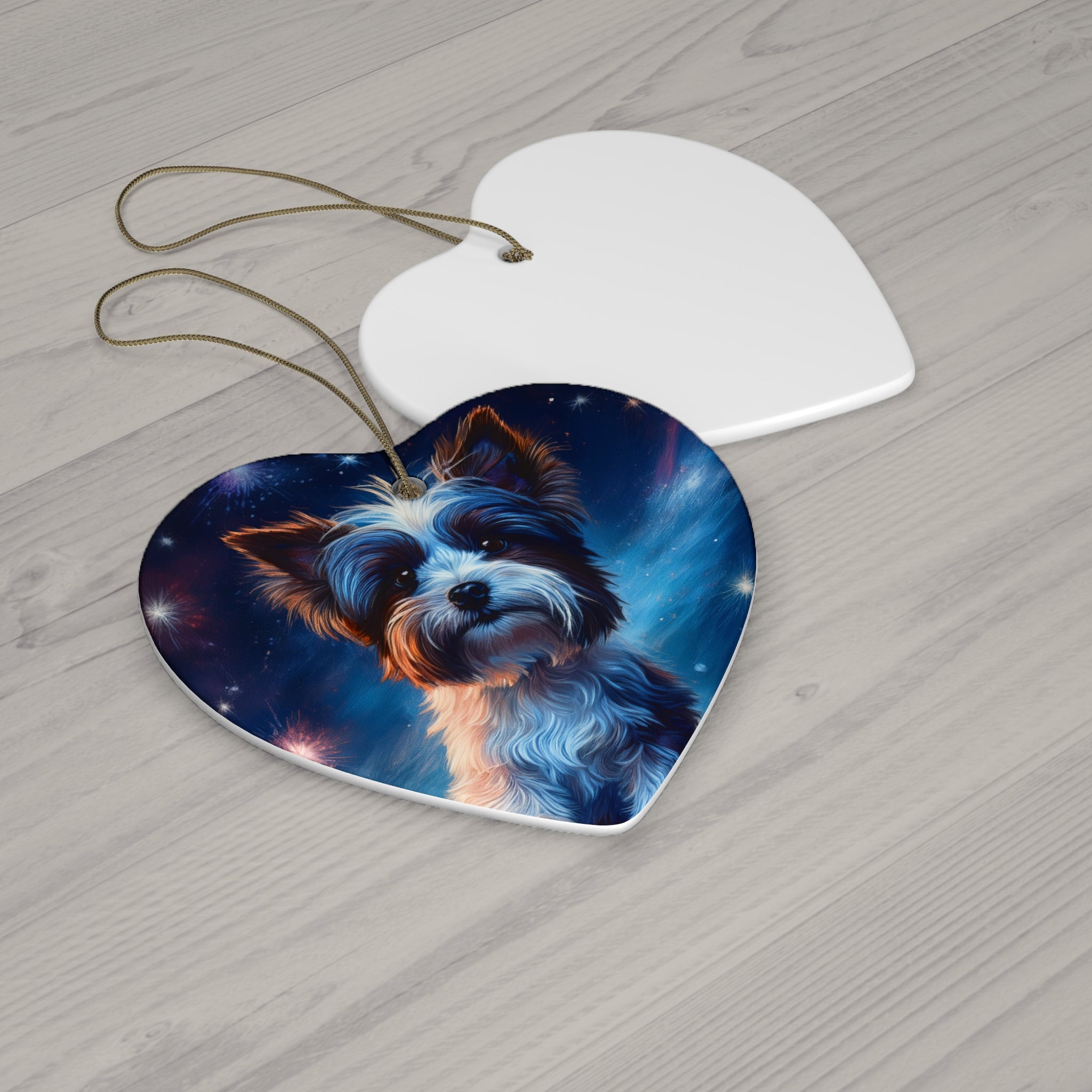Biewer Terrier Stary Night Ceramic Ornament
