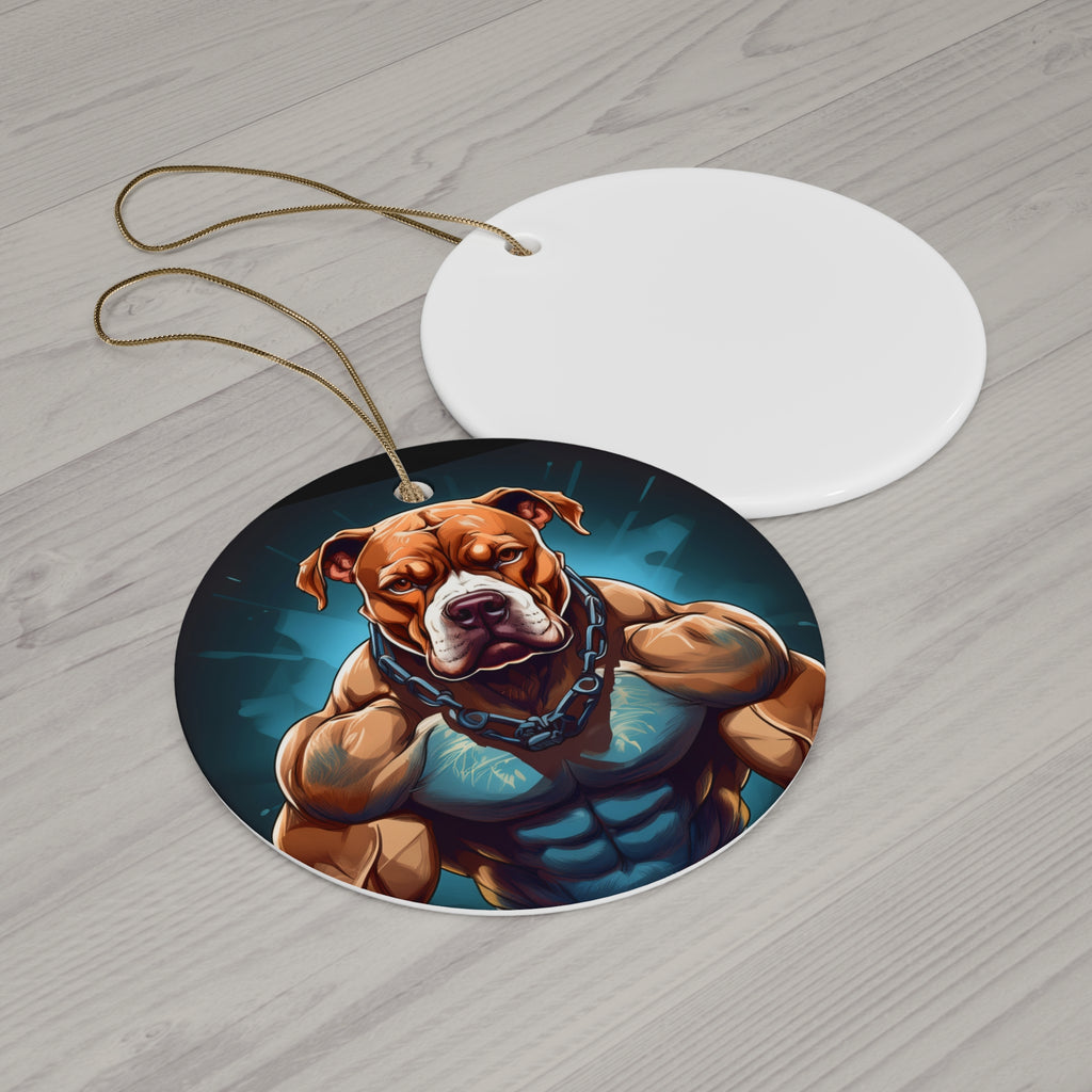 Pitbull Body Builder Ceramic Ornament
