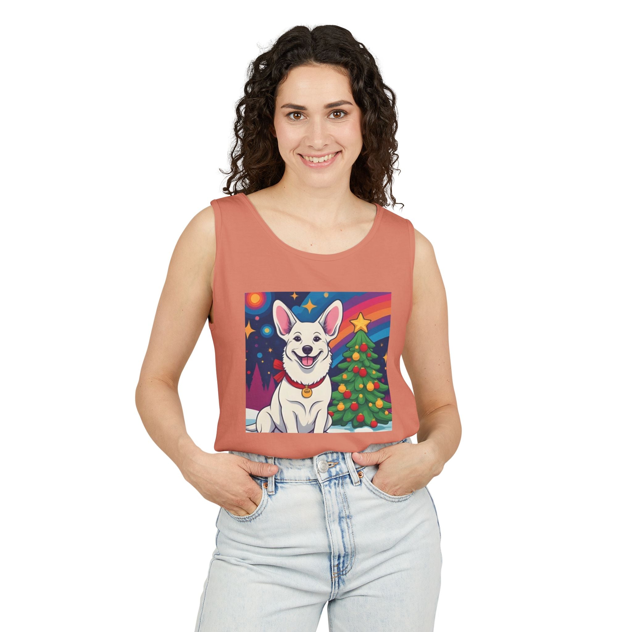 White Corgi Holiday Unisex Tank Top