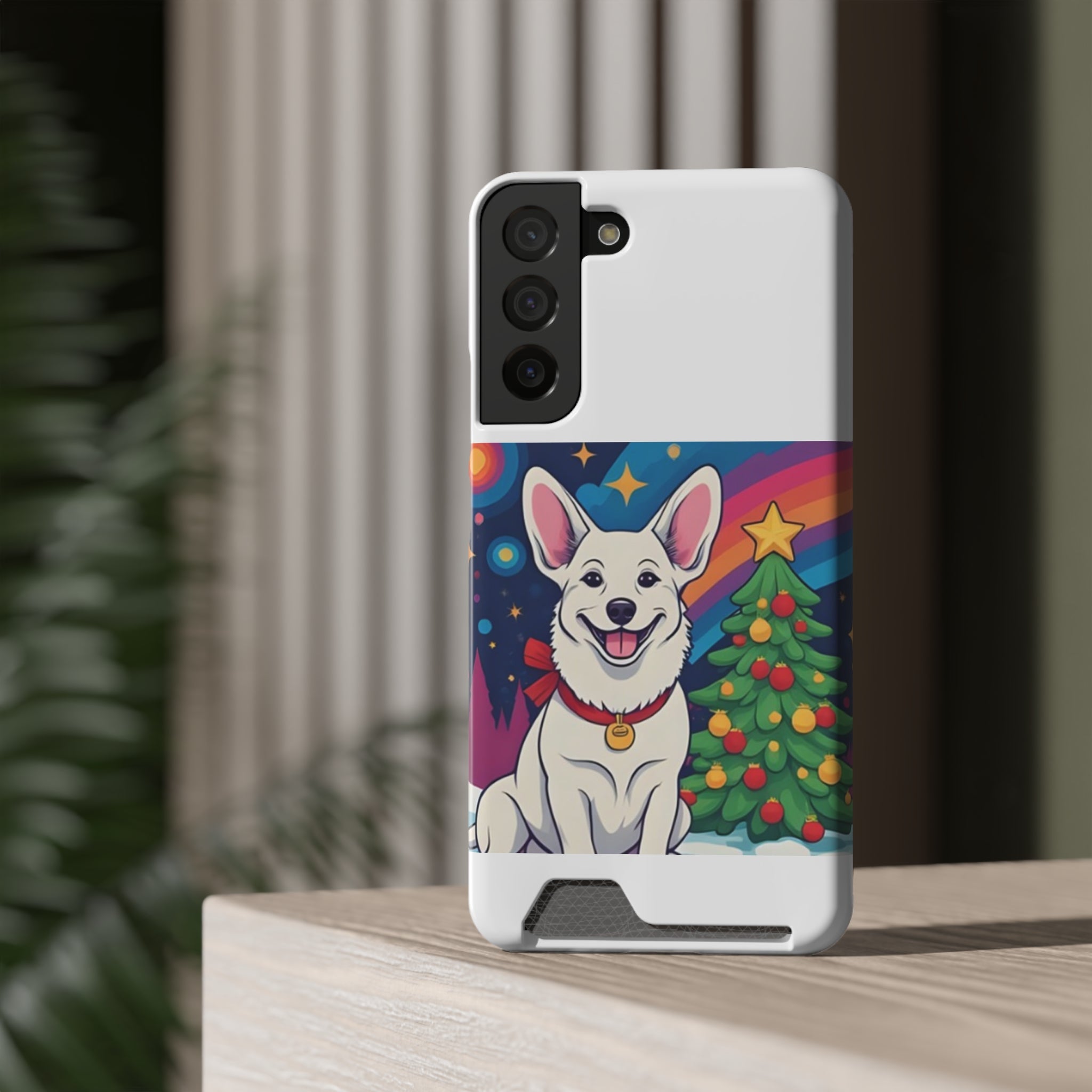 White Corgi Holiday Phone Case with Card Holder