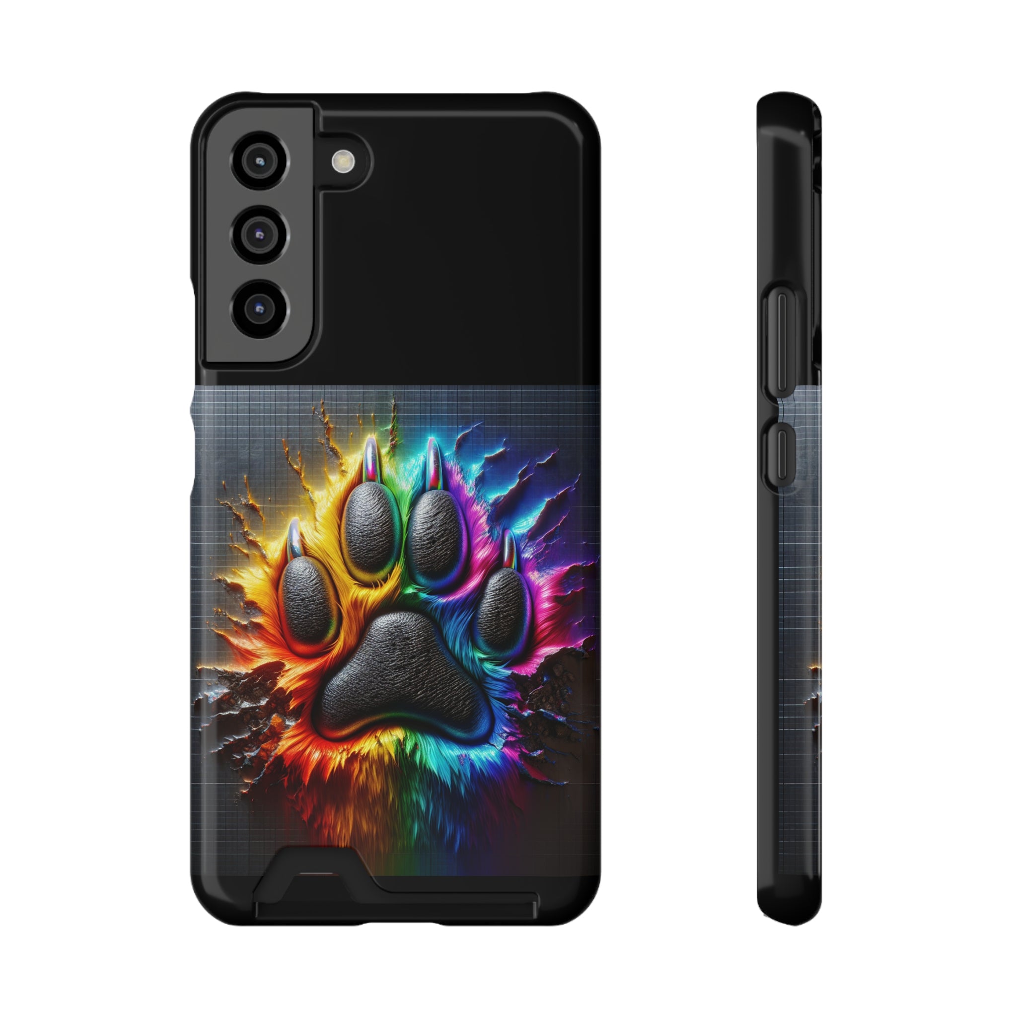 Electric Rainbow Dog Paw Phone Case with Card Holder
