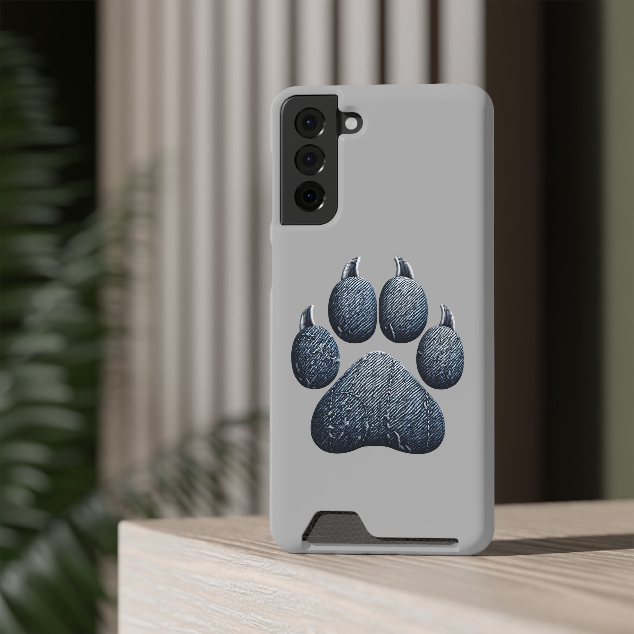 Denim Dog Paw Phone Case with Card Holder
