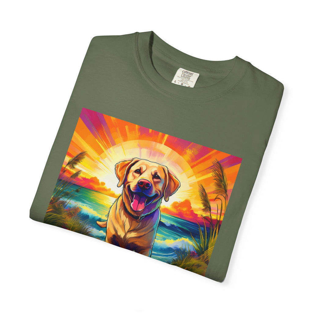 Yellow Lab Sunset Beach Unisex Garment-Dyed T-shirt