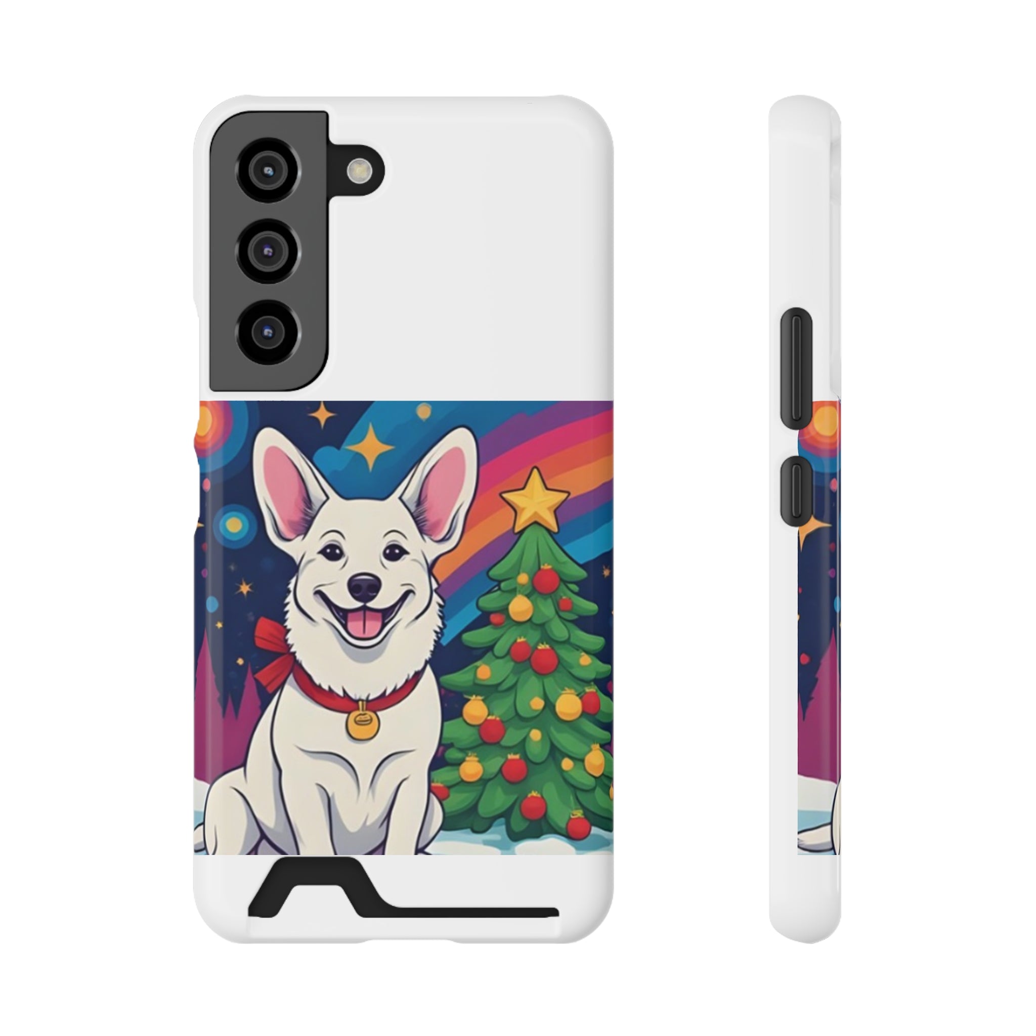 White Corgi Holiday Phone Case with Card Holder