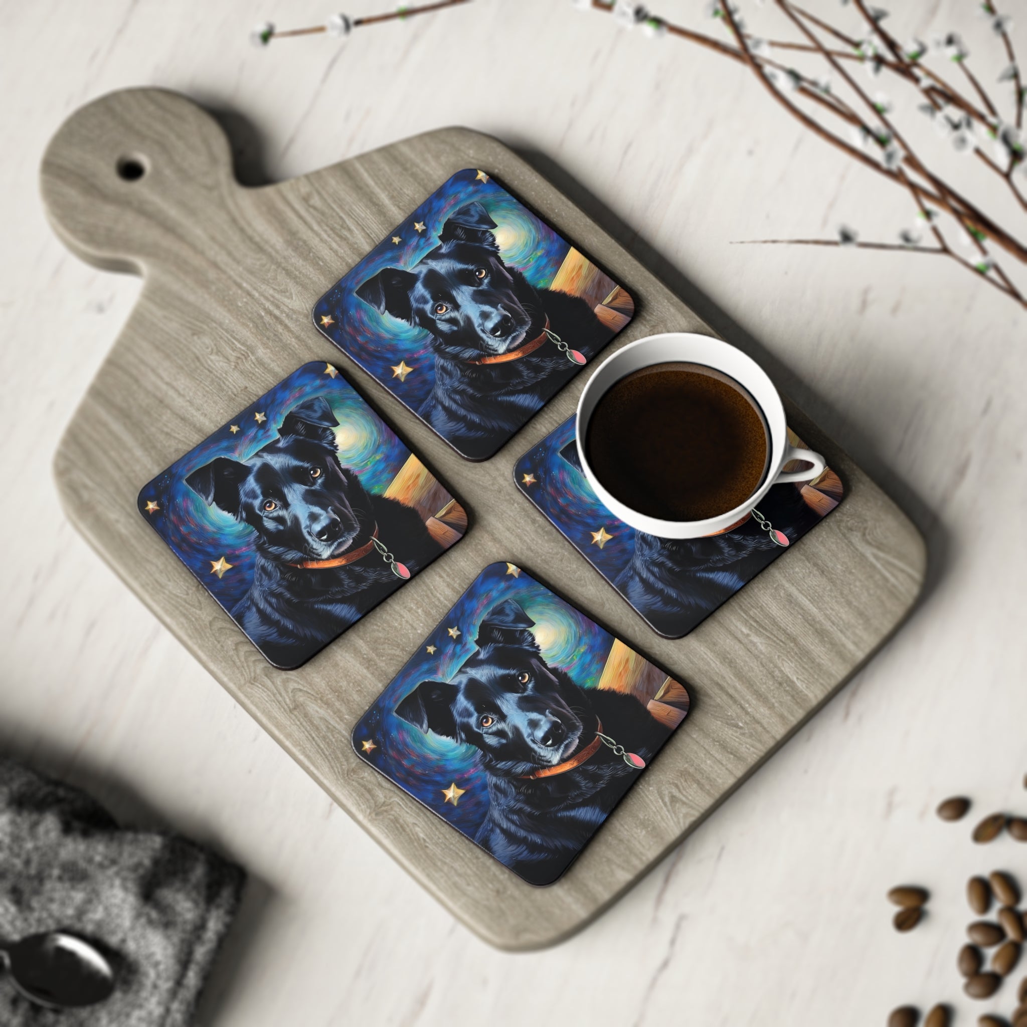 Black Shepherd Lab Stary Night Coasters