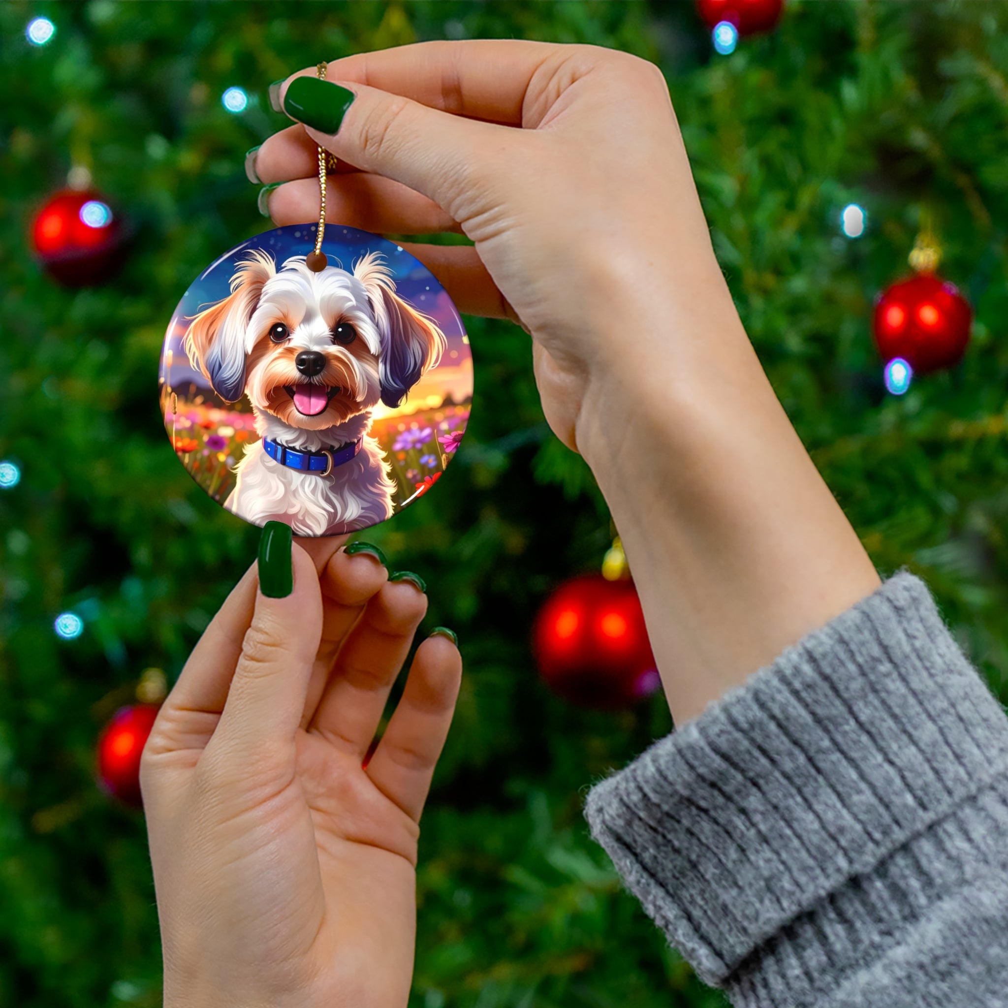 Yorkie Stary Night Ceramic Ornament
