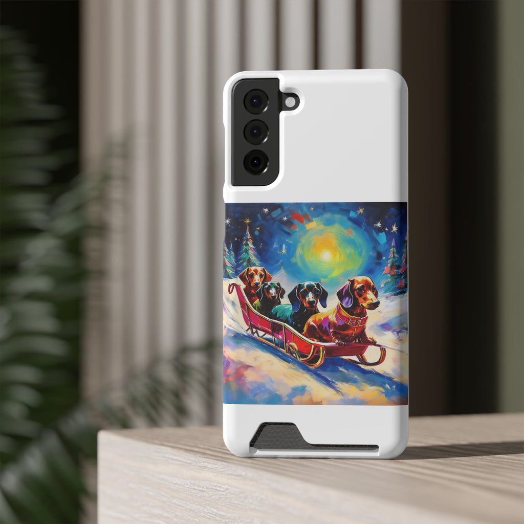 Dachshund Night Sleighride Phone Case with Card Holder