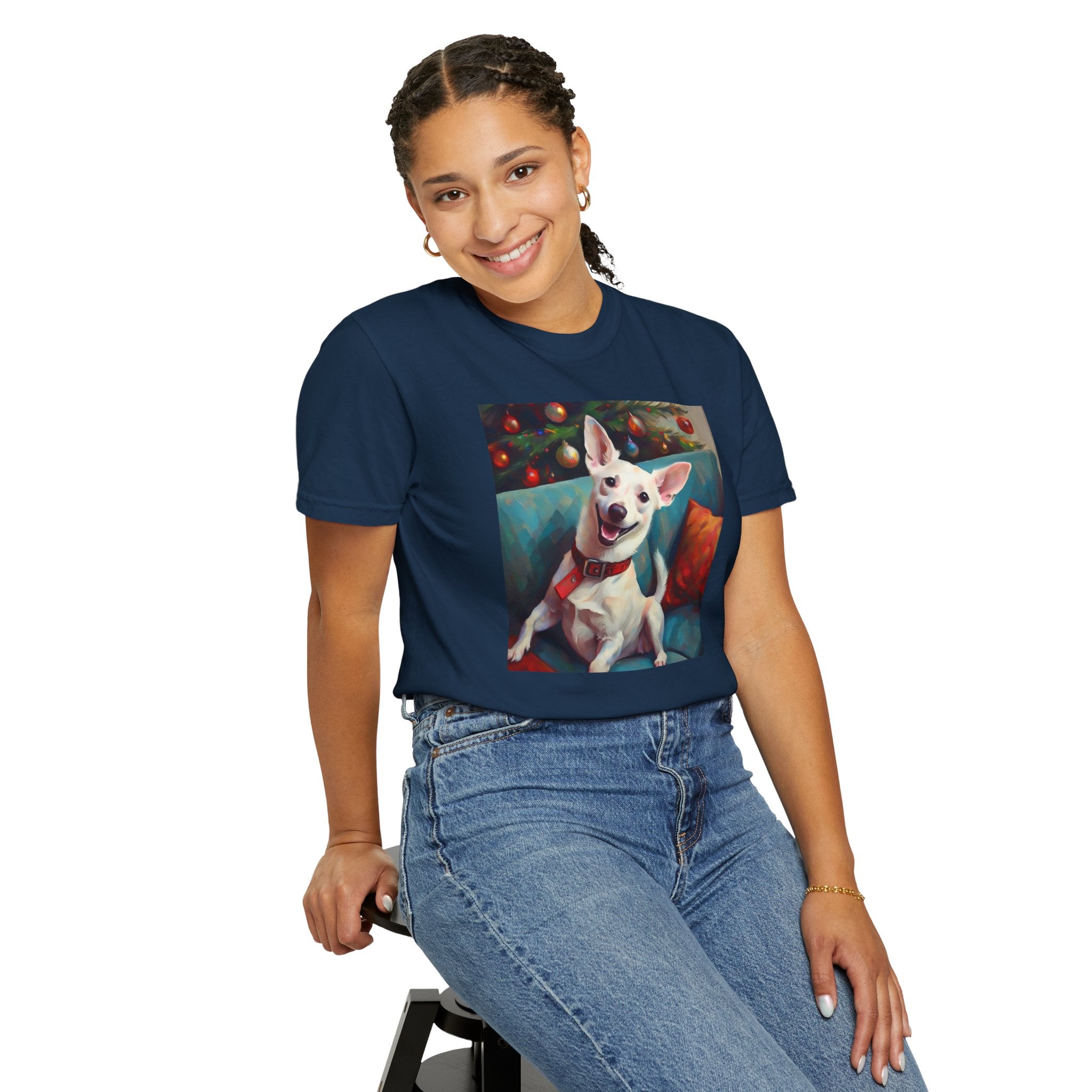 White Corgi Holiday II Unisex Garment-Dyed T-shirt