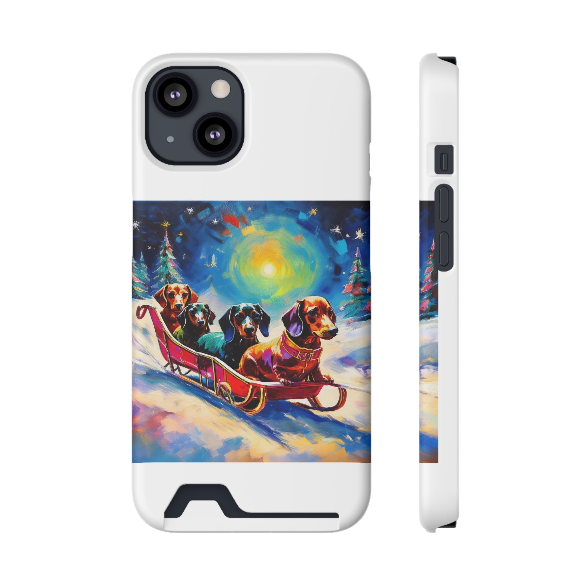 Dachshund Night Sleighride Phone Case with Card Holder