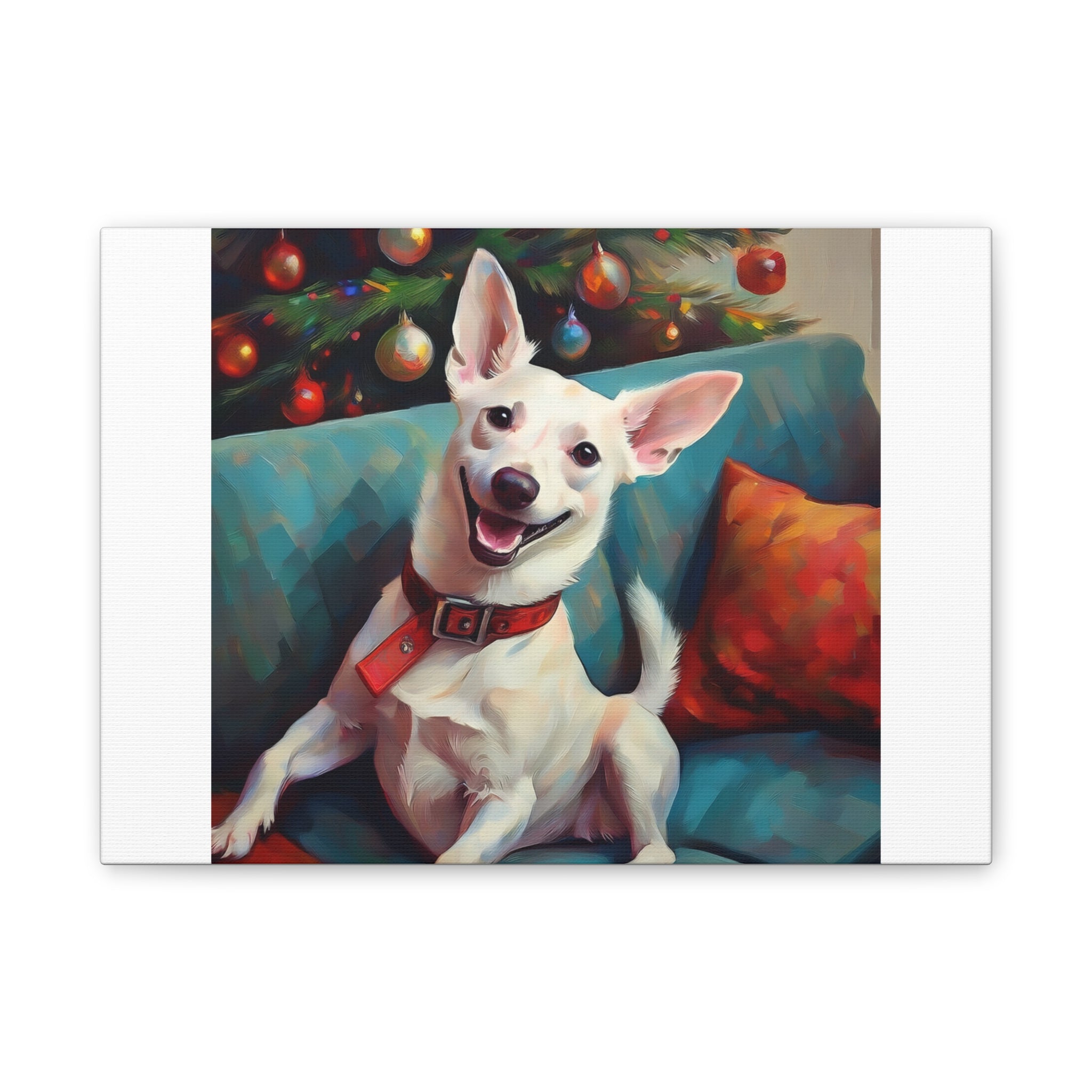 White Corgi Holiday II Canvas Painting