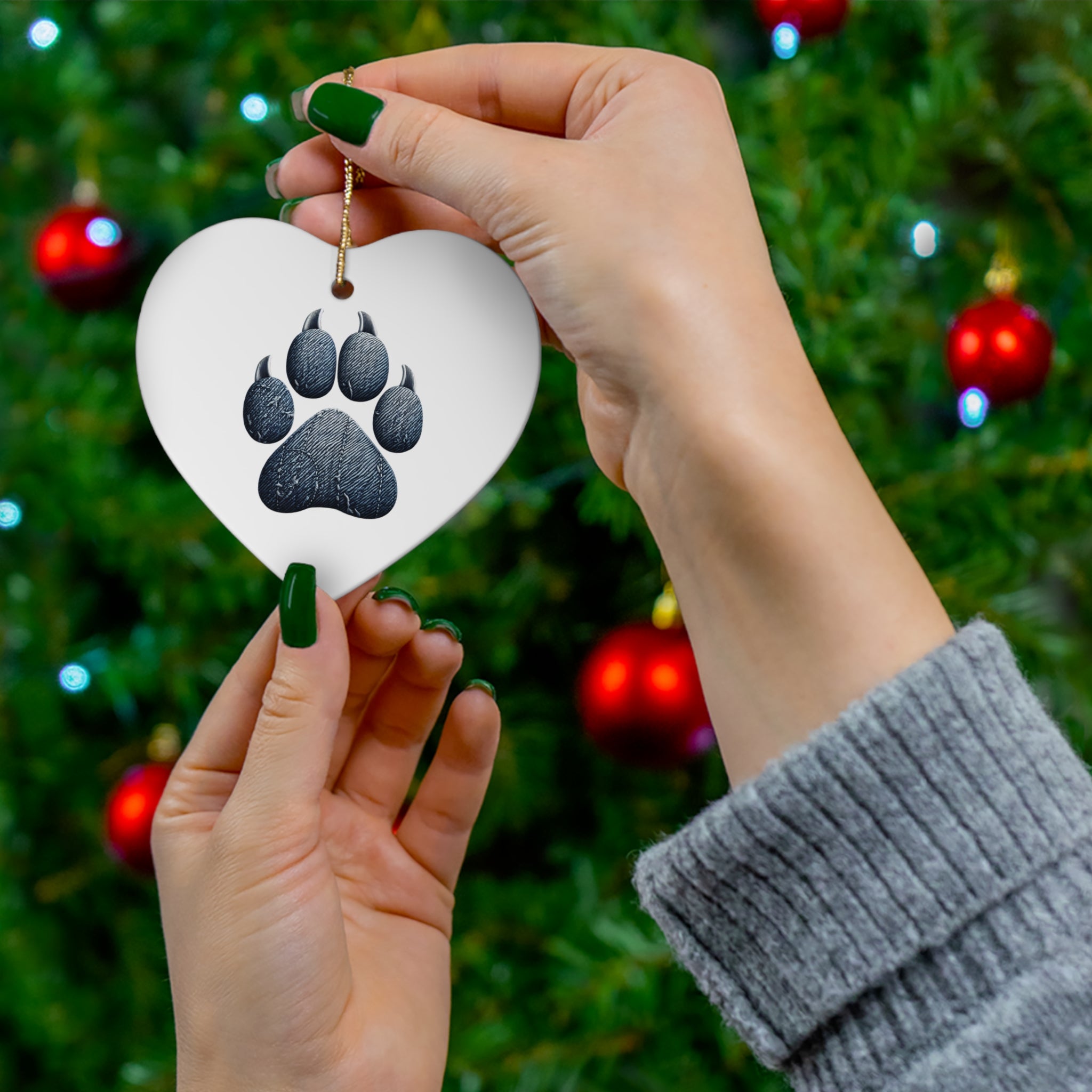 Denim Paw Ceramic Ornament