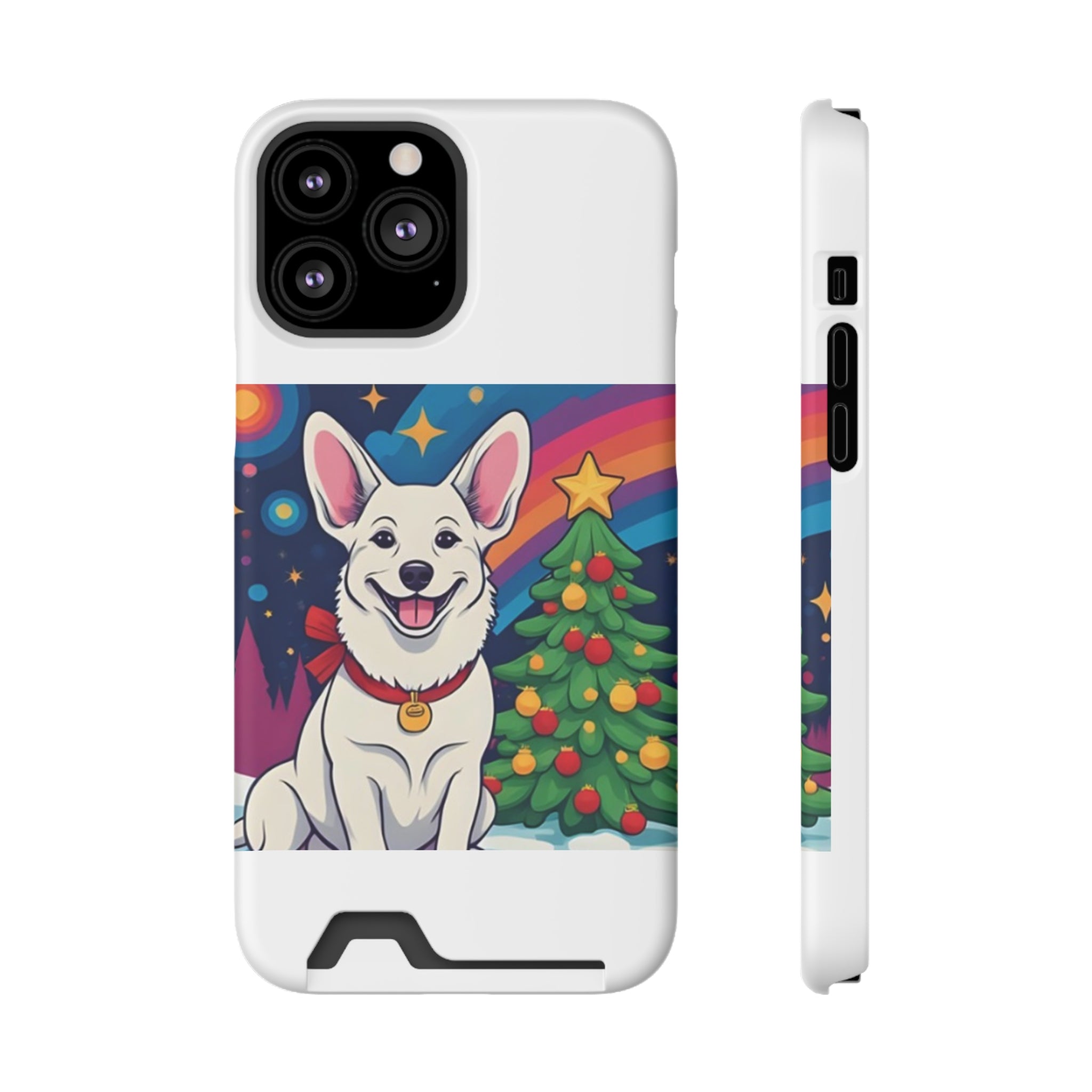 White Corgi Holiday Phone Case with Card Holder