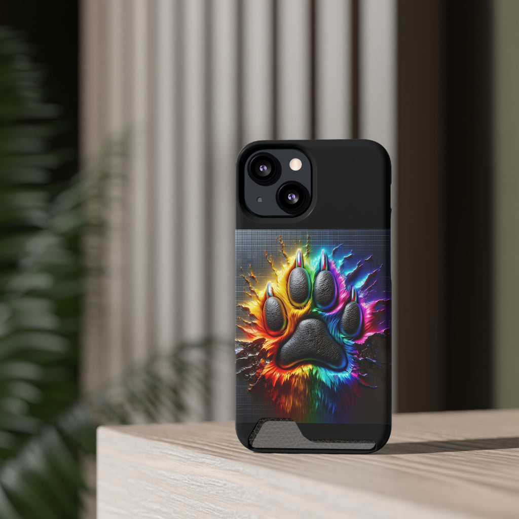Electric Rainbow Dog Paw Phone Case with Card Holder